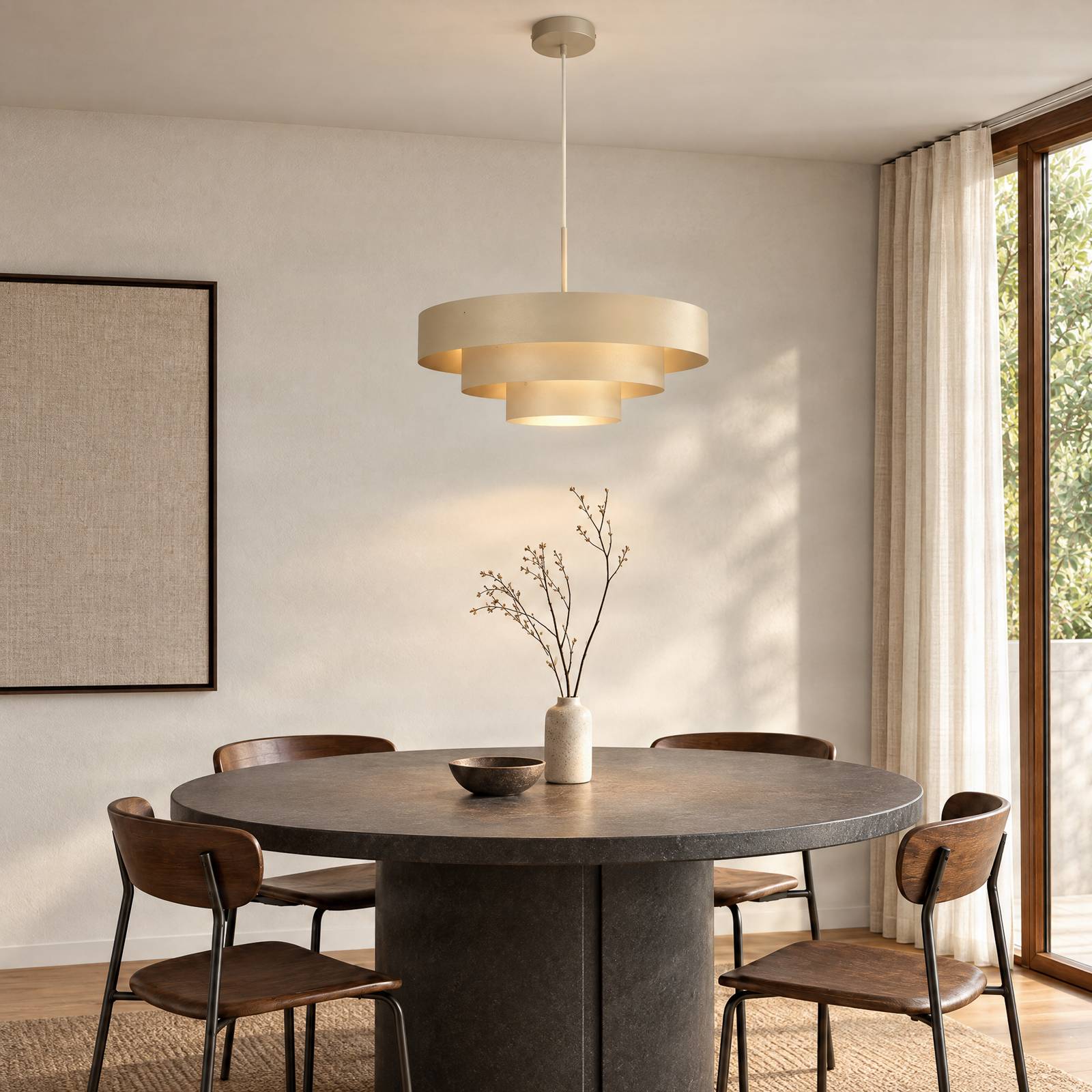 Lampa wisząca Trio, szaro-beżowa, metalowa