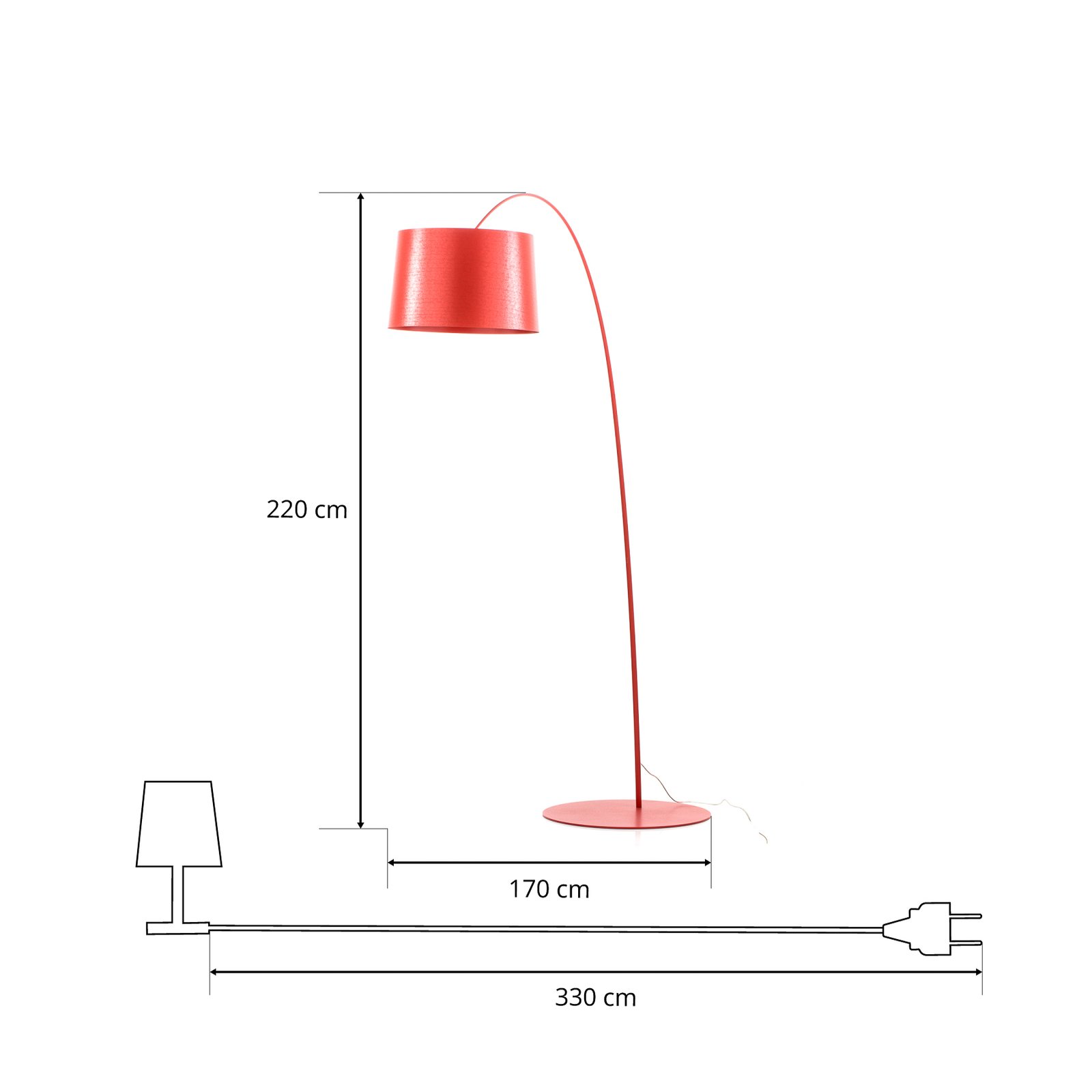 Foscarini Twiggy båglampa med dimmer, purpur