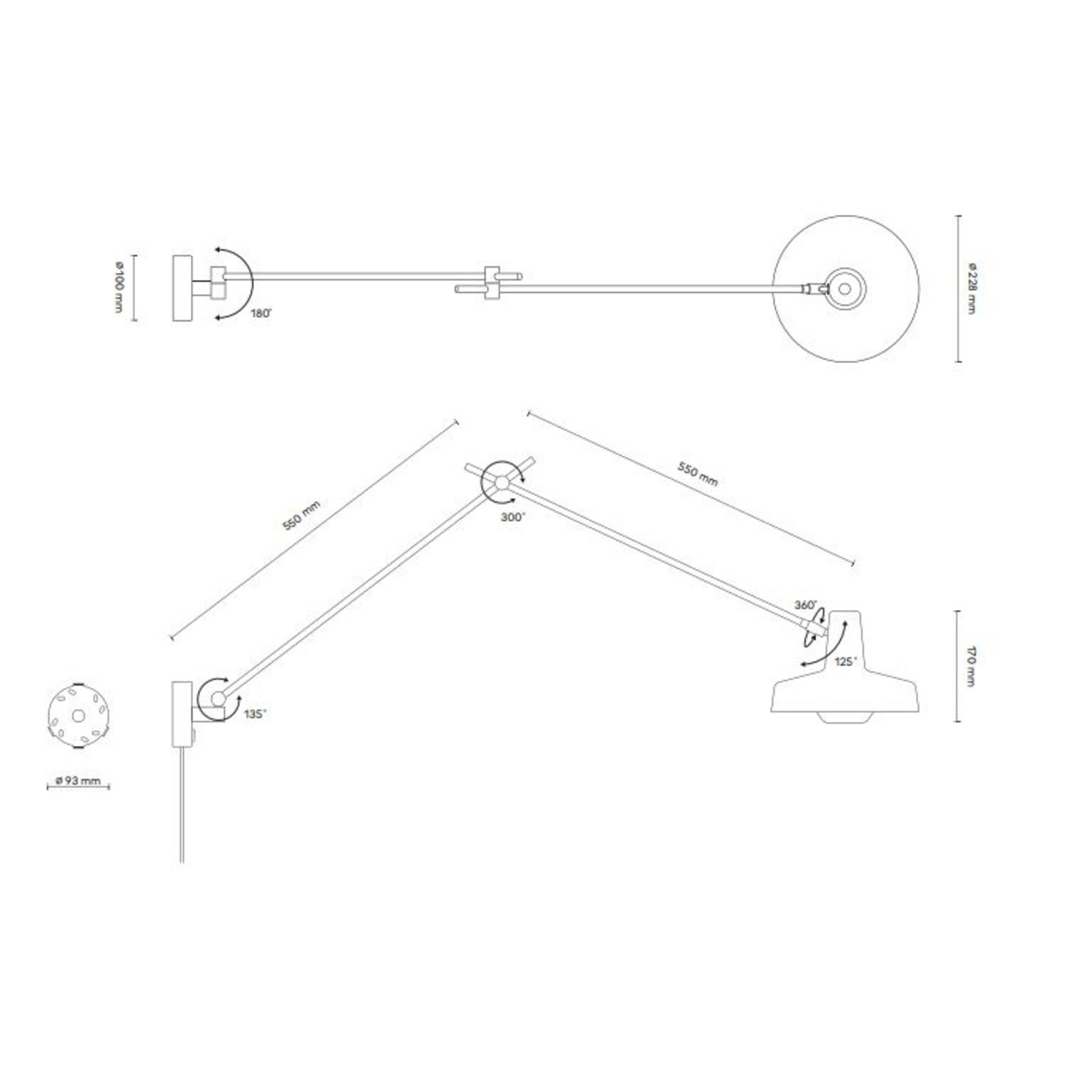 Arigato Candeeiro de Parede Long com Cable Black - Grupa