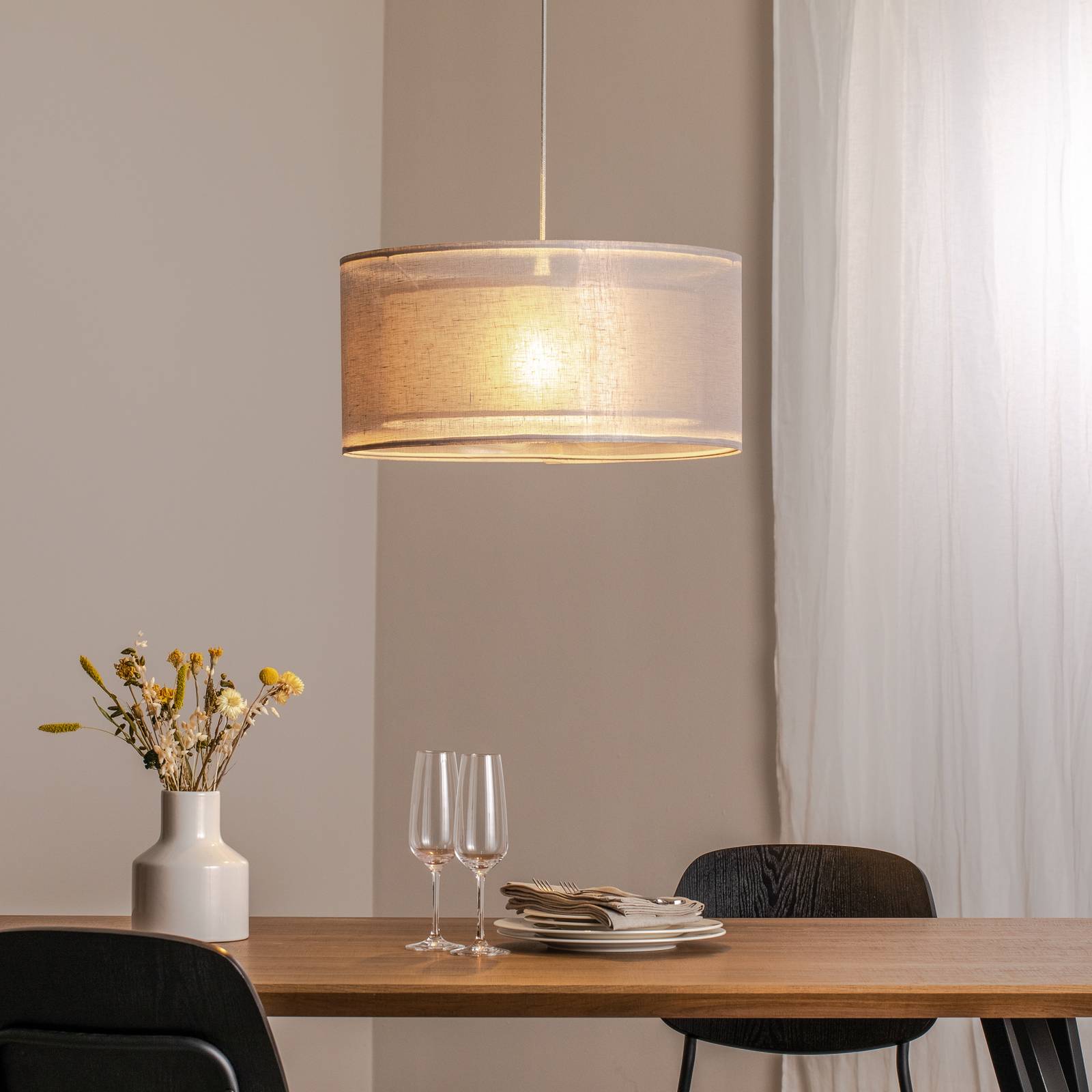 Hängeleuchte Duo Den Light, silbergrau, Ø 50 cm, Leinen, PVC günstig online kaufen