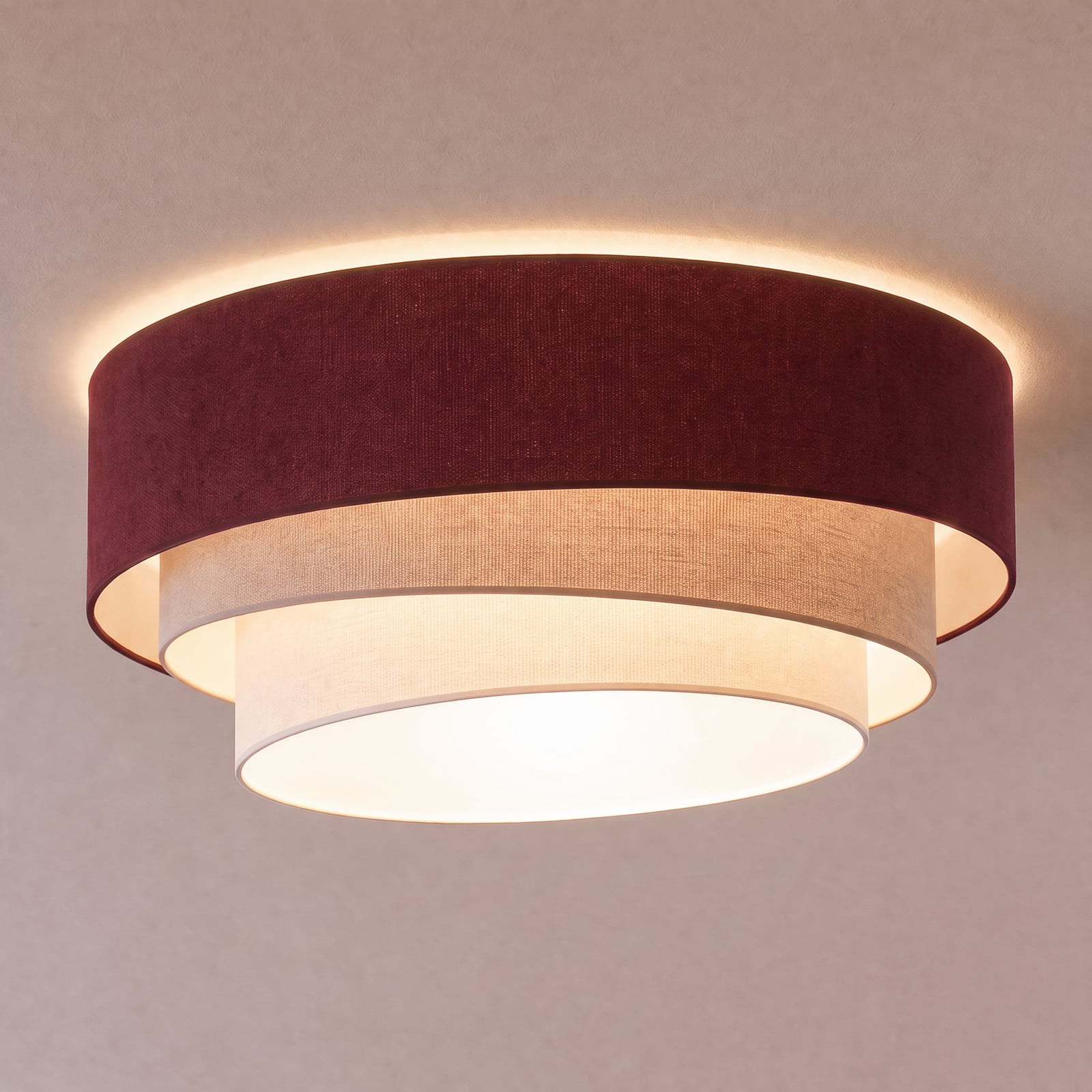 Plafoniera Trio rosso scuro/beige Ø60 cm, tessuto, E27 - Duolla