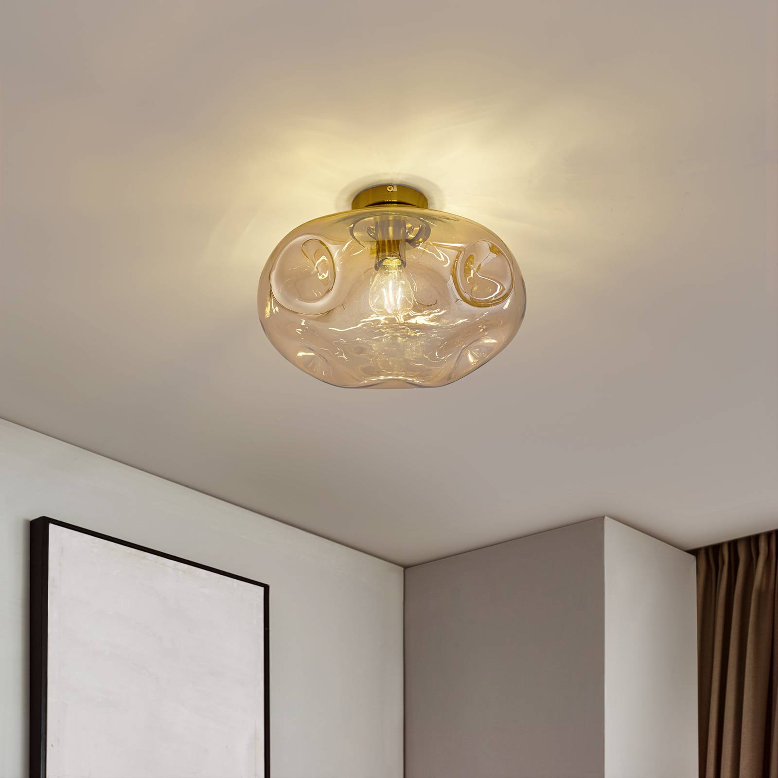 Lindby Deckenleuchte Lelia, amber, Glas, Ø 35 cm günstig online kaufen