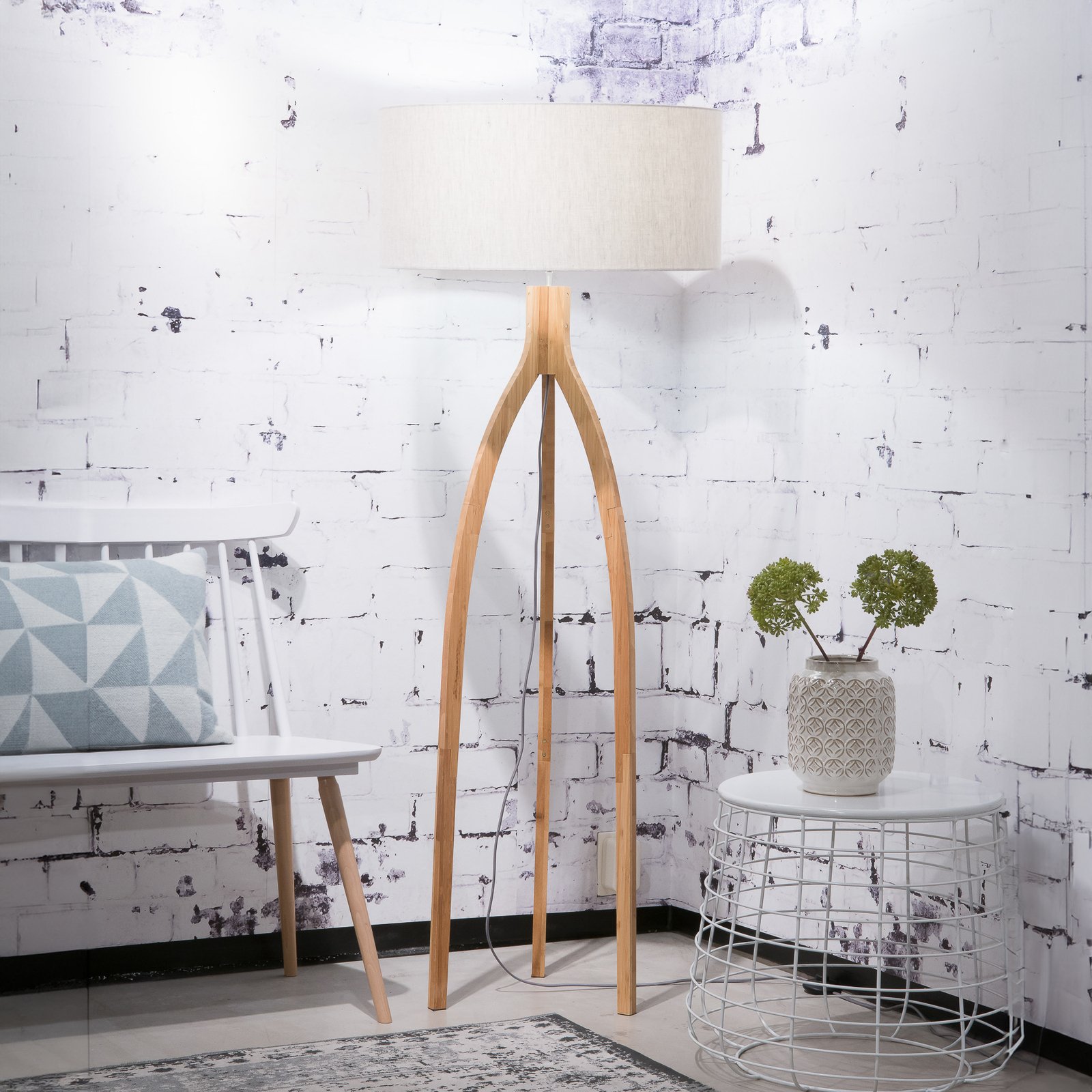 GOOD & MOJO Floor lamp Annapurna, light linen, height 160 cm