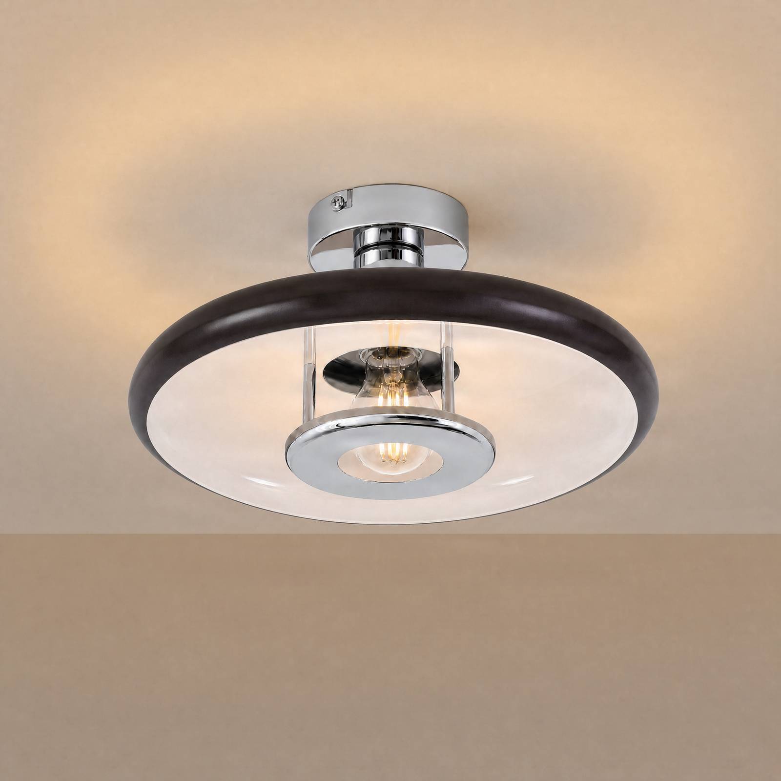 Lampa sufitowa Lindby Branford, styl retro, Ø 35 cm, brązowa, metalowa