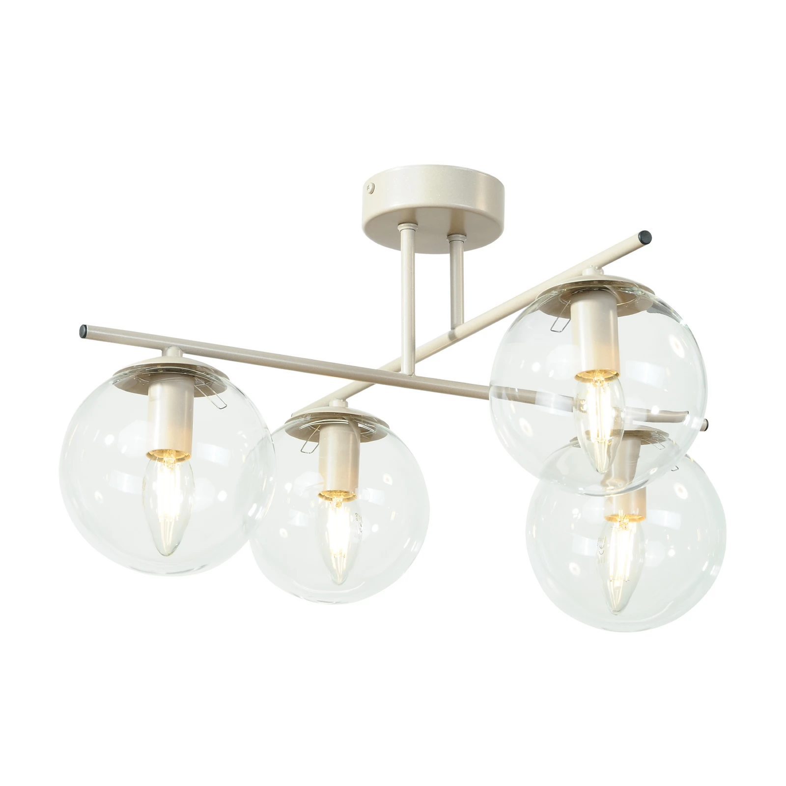 Plafón Zoe, beige, longitud 51 cm, cristal, 4 luces, E14