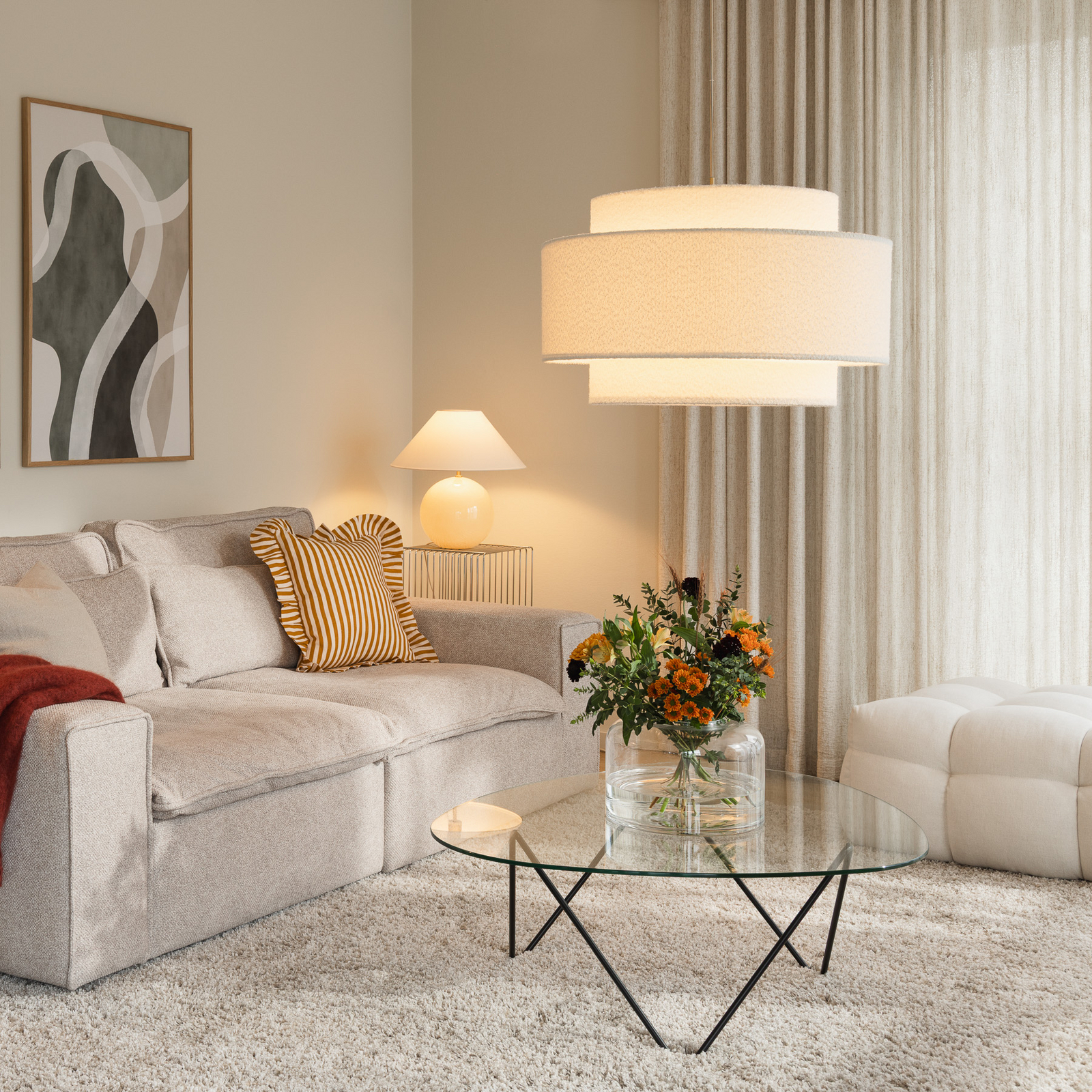 Noah Bouclé Lampada a sospensione Ø 50 cm bianco Tessile - Globen Lighting Noah Bouclé Lampada a sospensione Ø 50 cm bianco Tessile - Globen Lighting