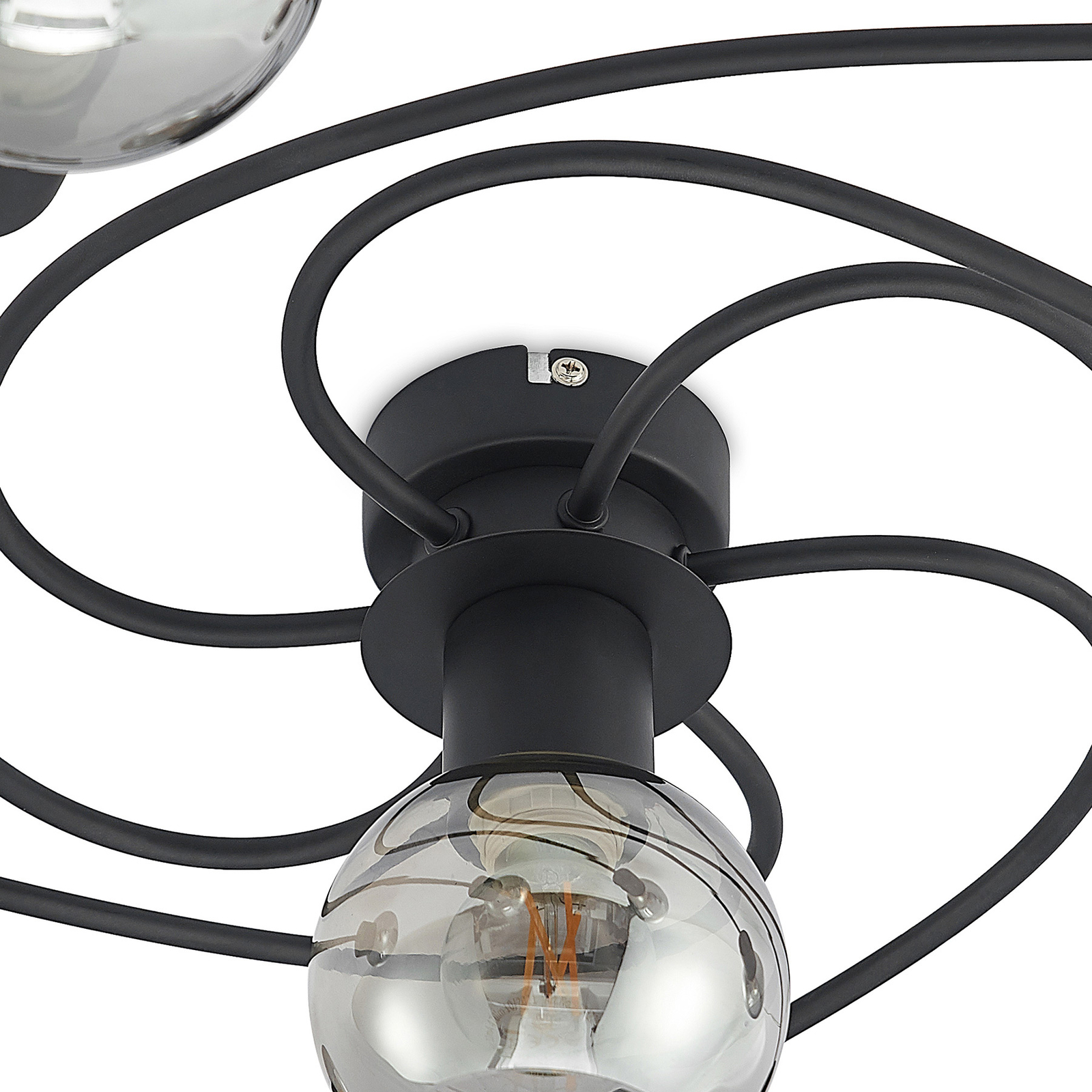 Lindby loftslampe Ciala, 7-lys, sort, smoke, glas