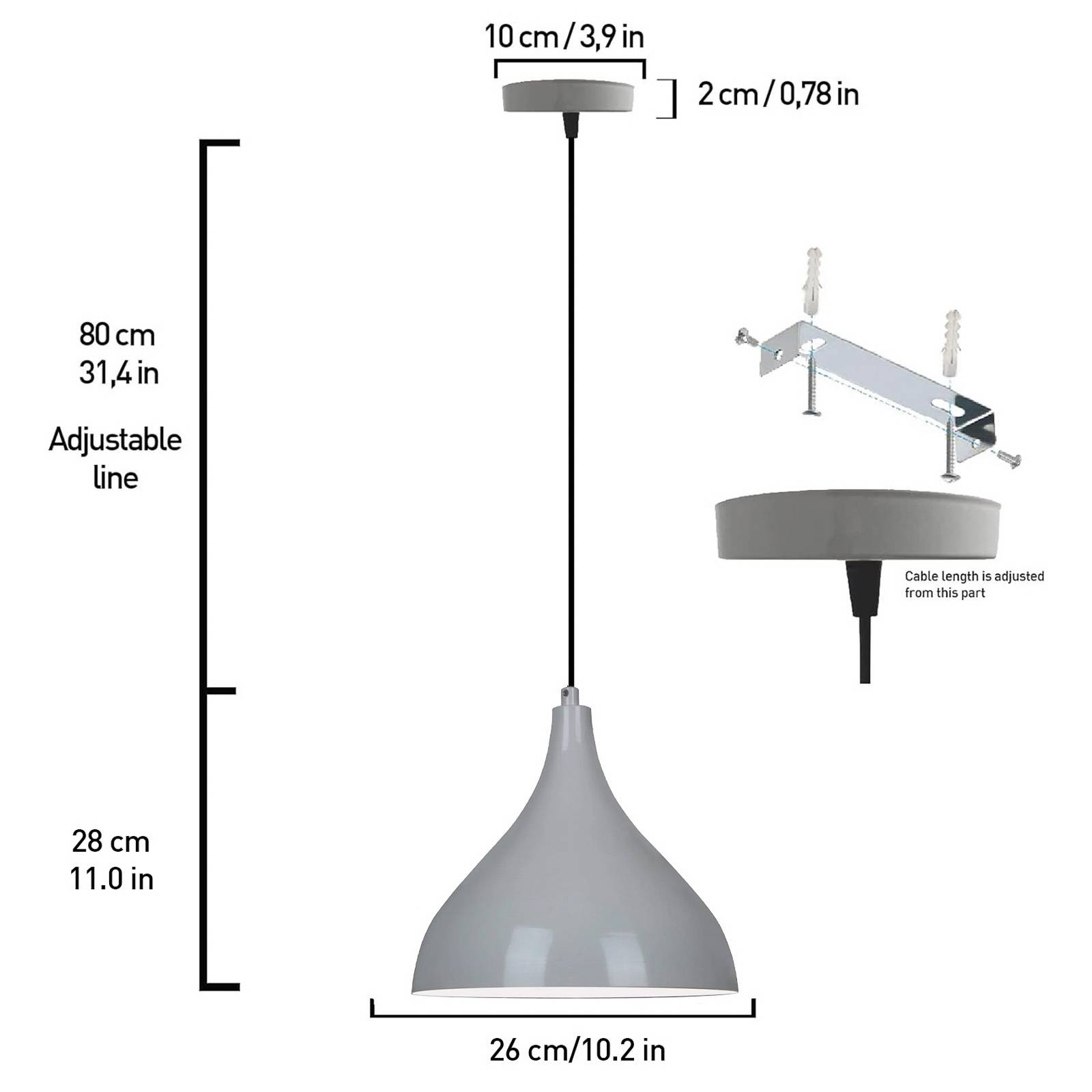 Lampa wisząca Adash, szary, metal, Ø 26 cm, E27