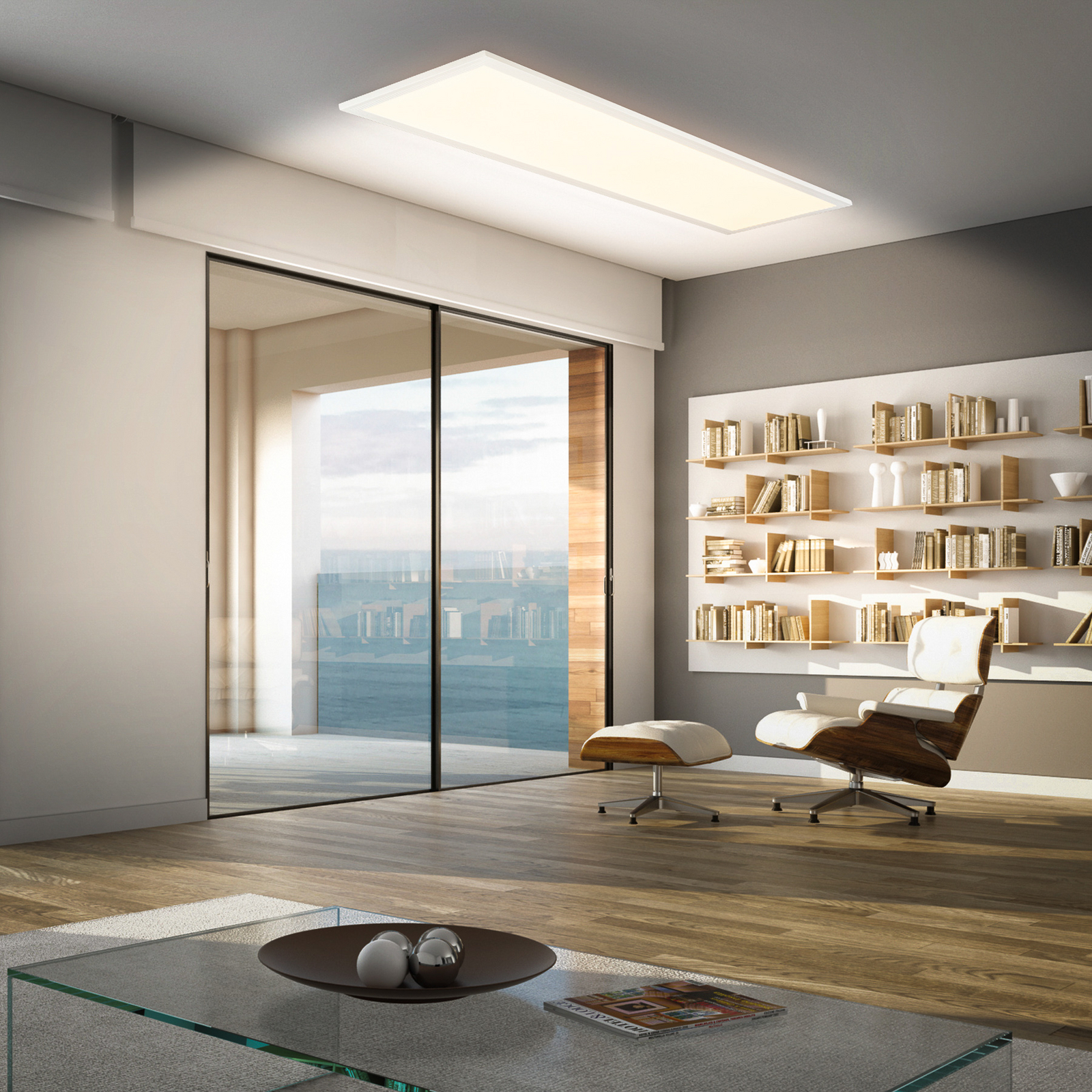 Panneau LED Piatto CCT, IP44, 100 x 25 cm, télécommande, blanc