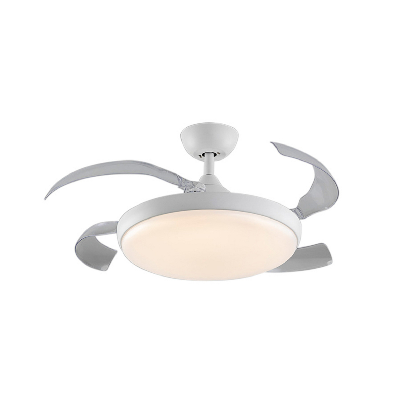 LED stropni ventilator Venturi bel/prozoren DC, Ø 106 cm tih