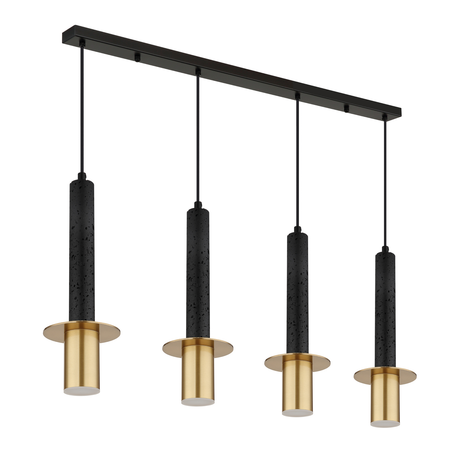 Lampada a sospensione Shanna, lunghezza 87 cm, nero/ottone, pietra, a 4 luci. Lampada a sospensione Shanna, lunghezza 87 cm, nero/ottone, pietra, a 4 luci.
