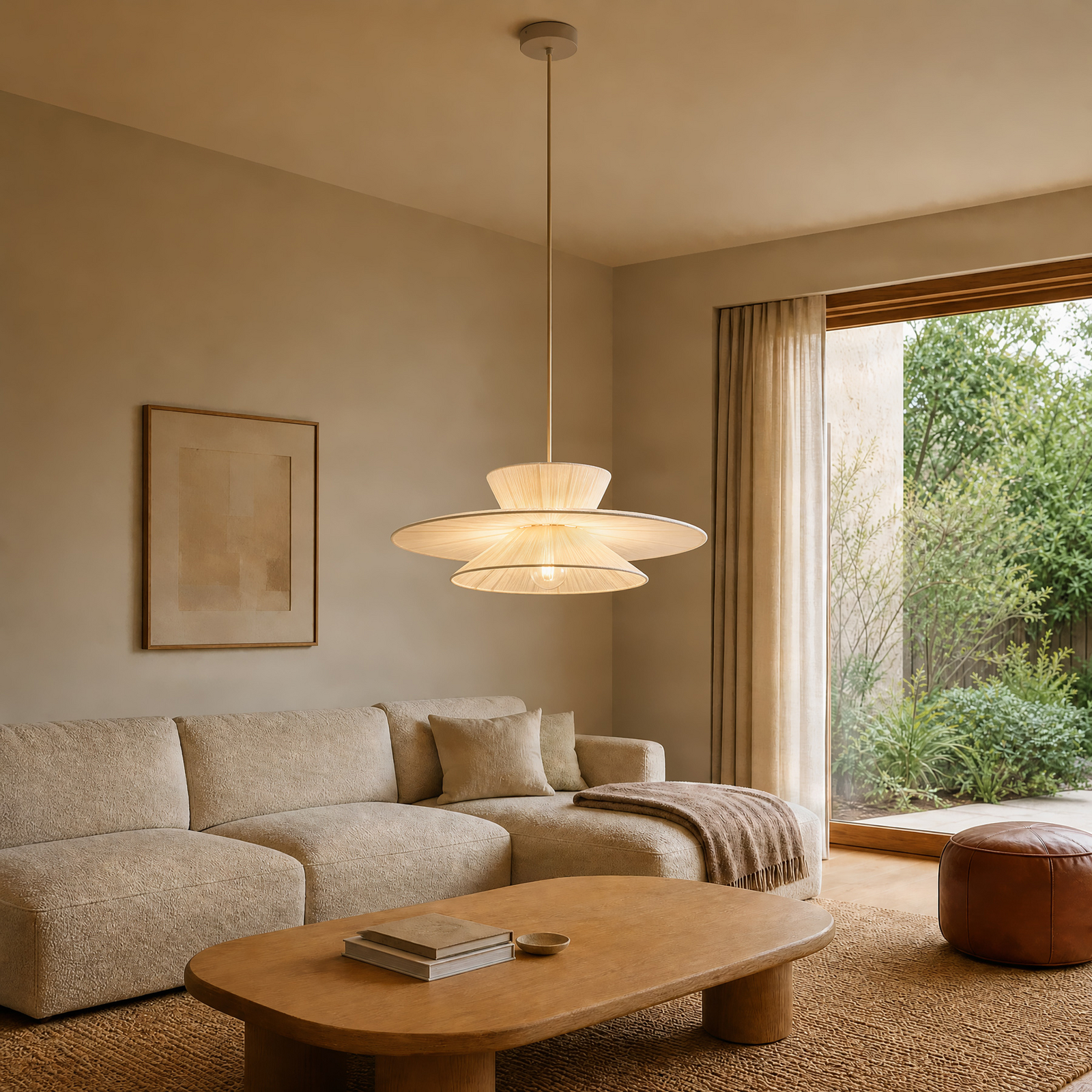 Suspension Novie, beige, coton, Ø 50 cm - Lucande Suspension Novie, beige, coton, Ø 50 cm - Lucande