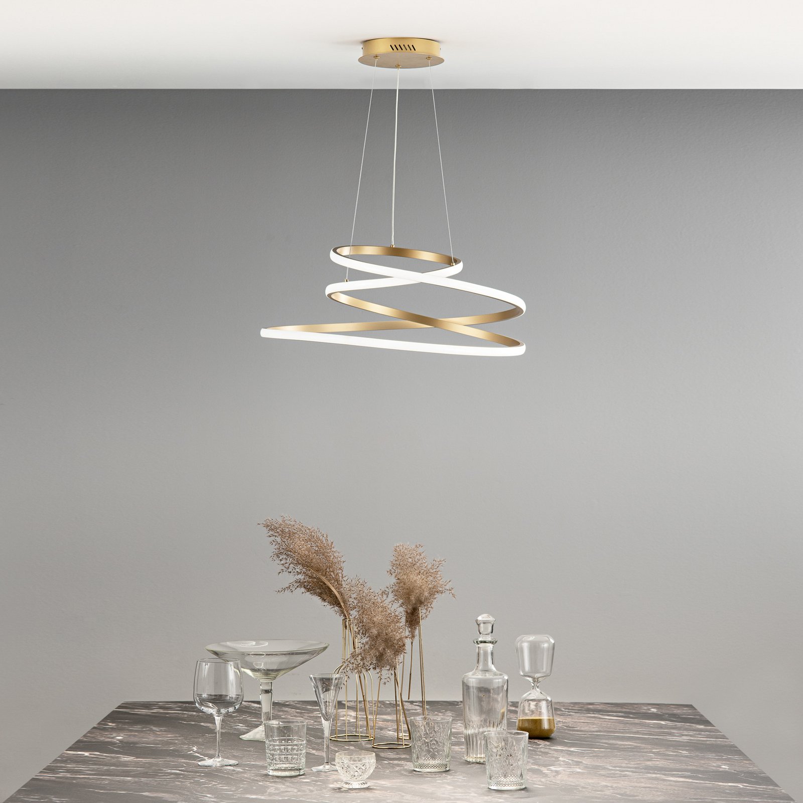 LED-Hängelampe COASTER, goldfarben, Ø 60 cm, Metall, CCT