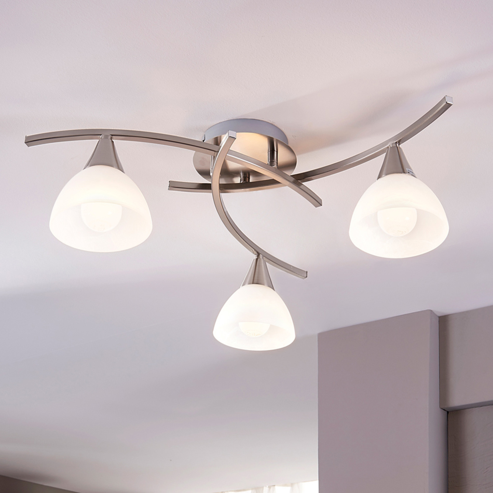 Della - ceiling light matt nickel, three-bulb