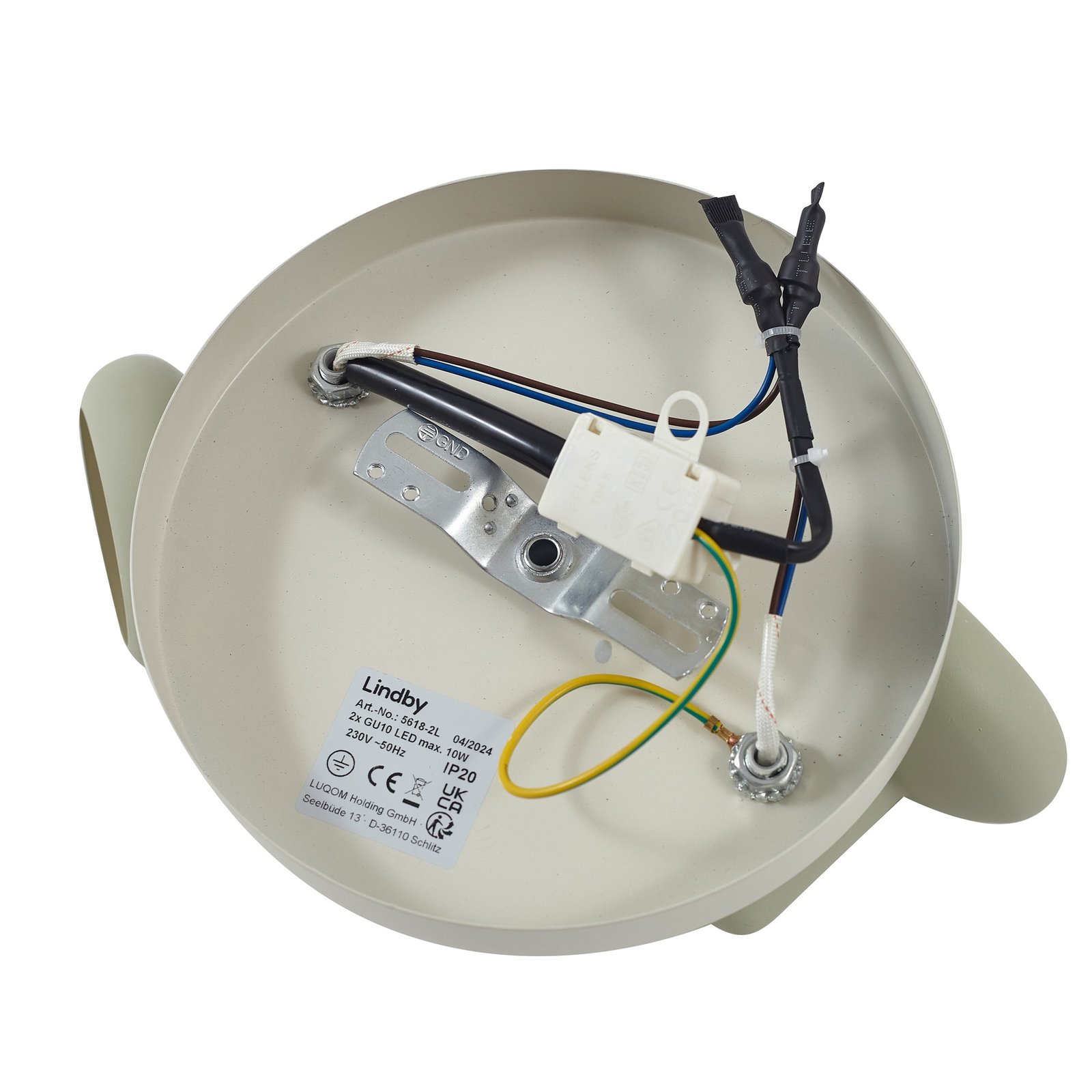 Lindby Huby downlight, 2 lyskilder, kremfarget/lysegrønn, jern