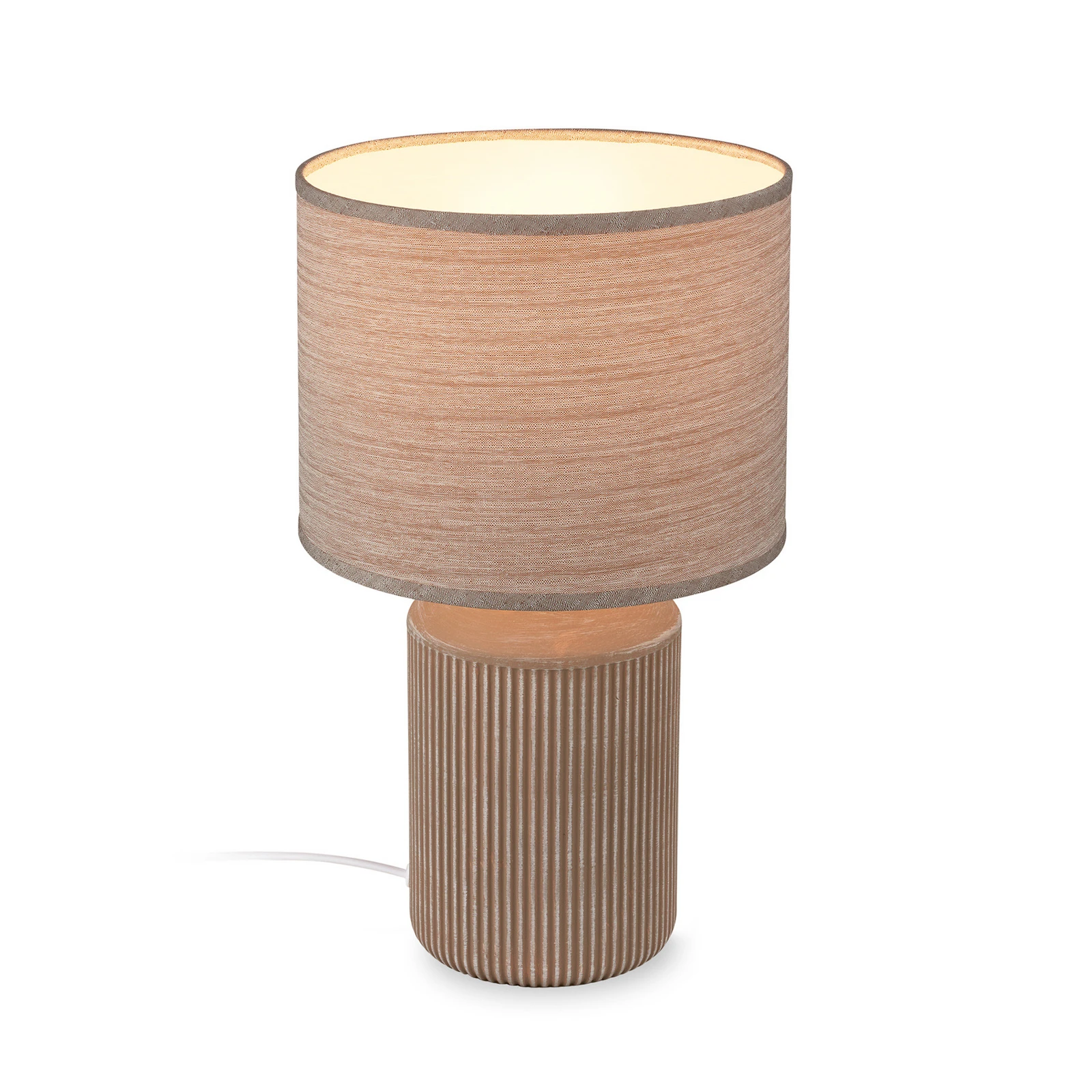 Candeeiro de mesa Ino, castanho, altura 38 cm, cerâmica, tecido, E27