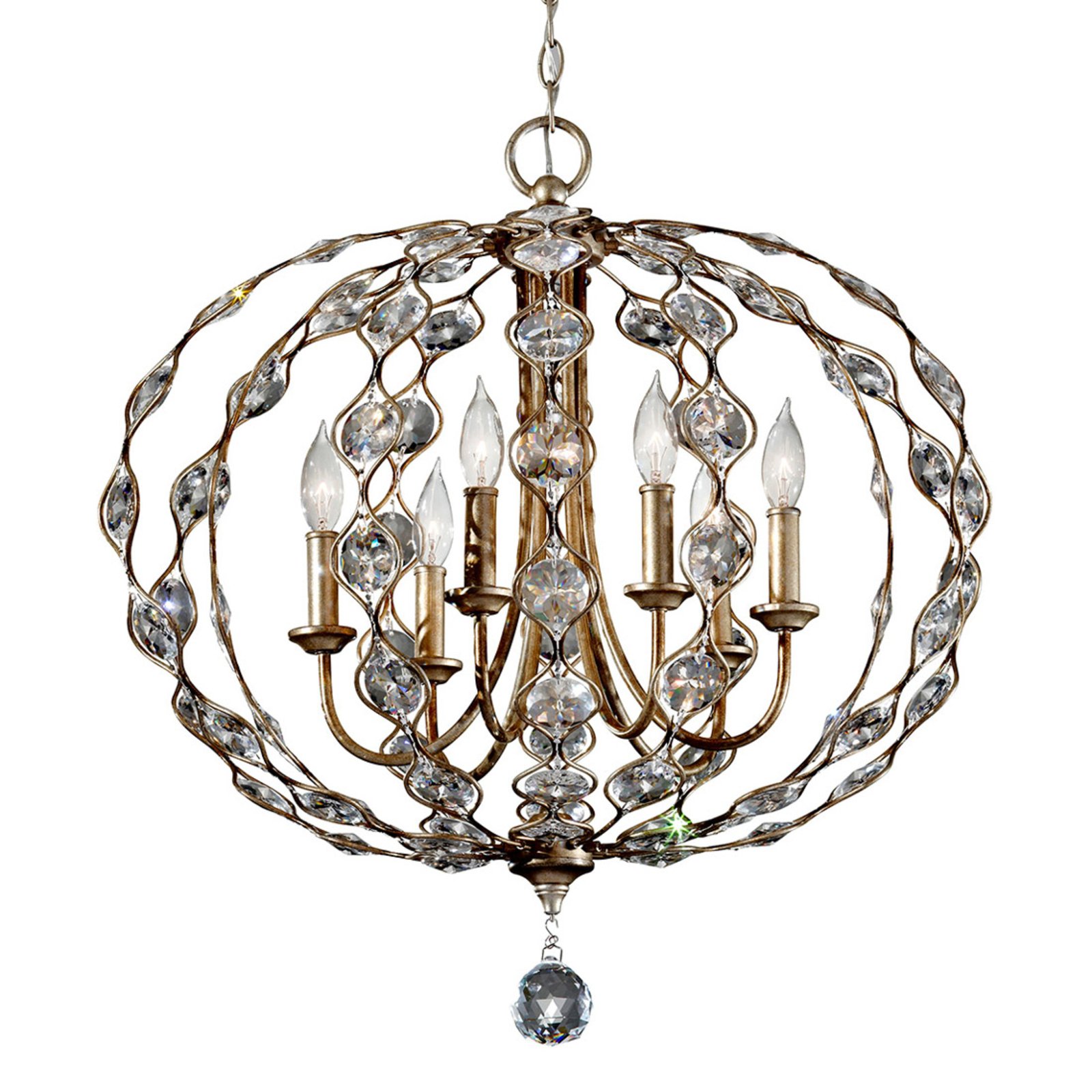 Leila richly-decorated crystal chandelier, 6 bulbs