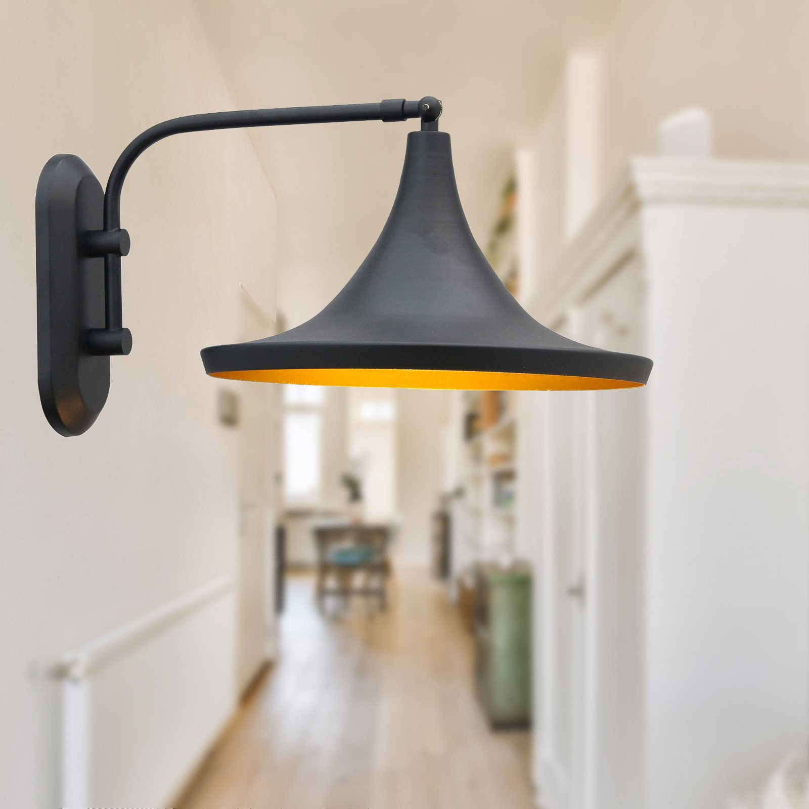 Genish wall light, black, width 30 cm, metal, E27