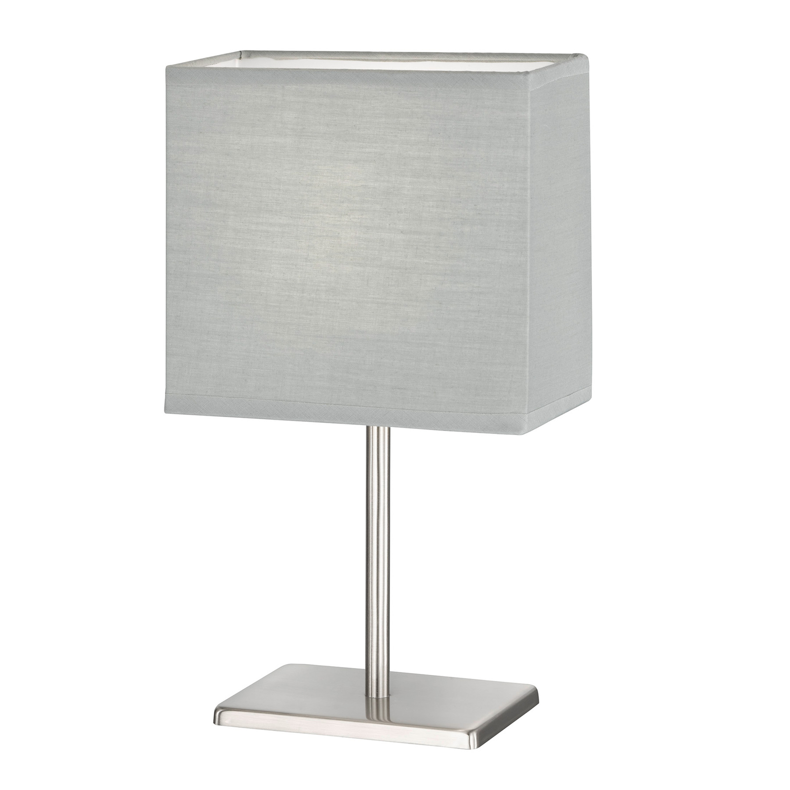Lámpara de mesa Kate con pantalla de tela, níquel/gris