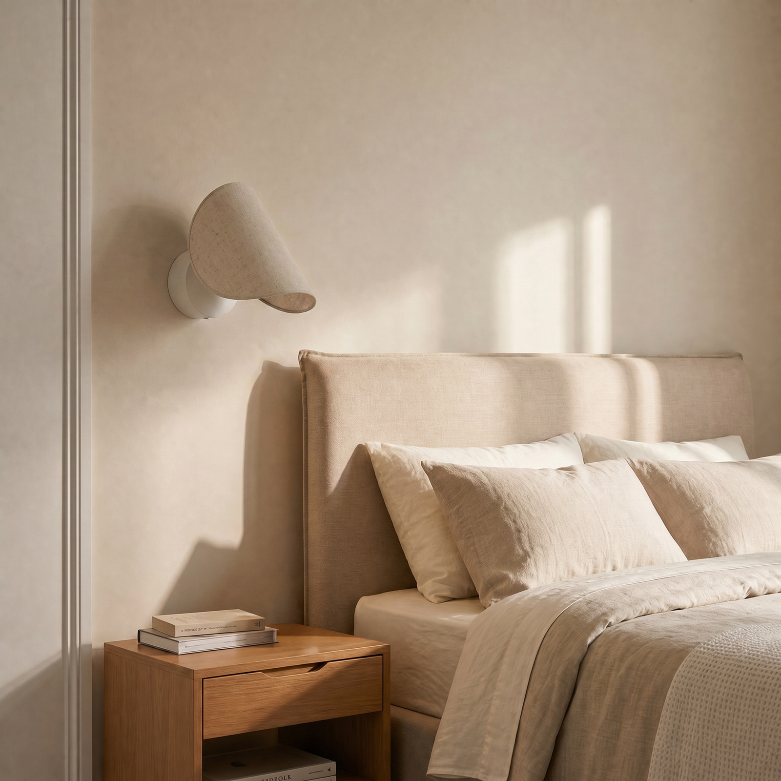 Aplique de pared LED Lucande «Sansibar», beige, lino, atenuable Aplique de pared LED Lucande «Sansibar», beige, lino, atenuable