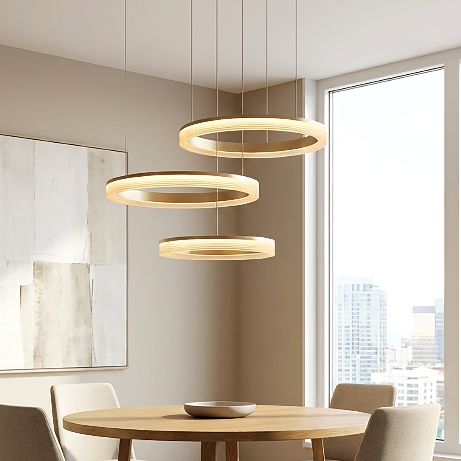 LED-Hängeleuchte Lumen Rings 3-fl. sand, CCT, Eisen, dimmbar LED-Hängeleuchte Lumen Rings 3-fl. sand, CCT, Eisen, dimmbar