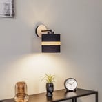 Terra wall light, wood and fabric, black