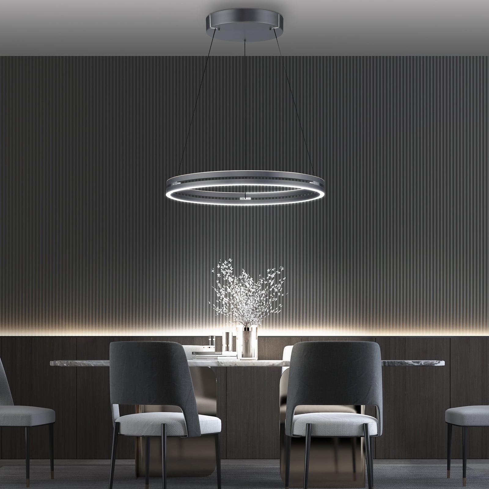 E-Loop LED-Hängeleuchte, mystic grey, Ø70cm, Alu, CCT - PURE E-Loop LED-Hängeleuchte, mystic grey, Ø70cm, Alu, CCT - PURE