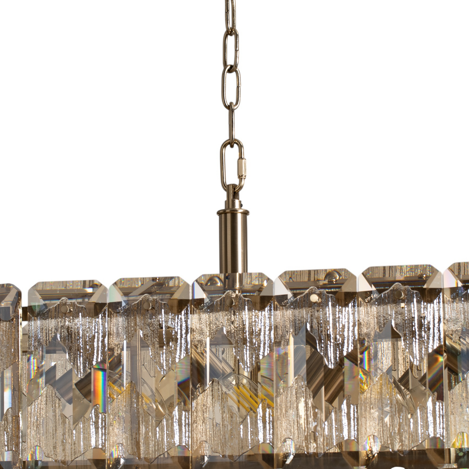 Hanglamp Orvin, messing antiek 96x30 cm glas/metaal 16-lichts.