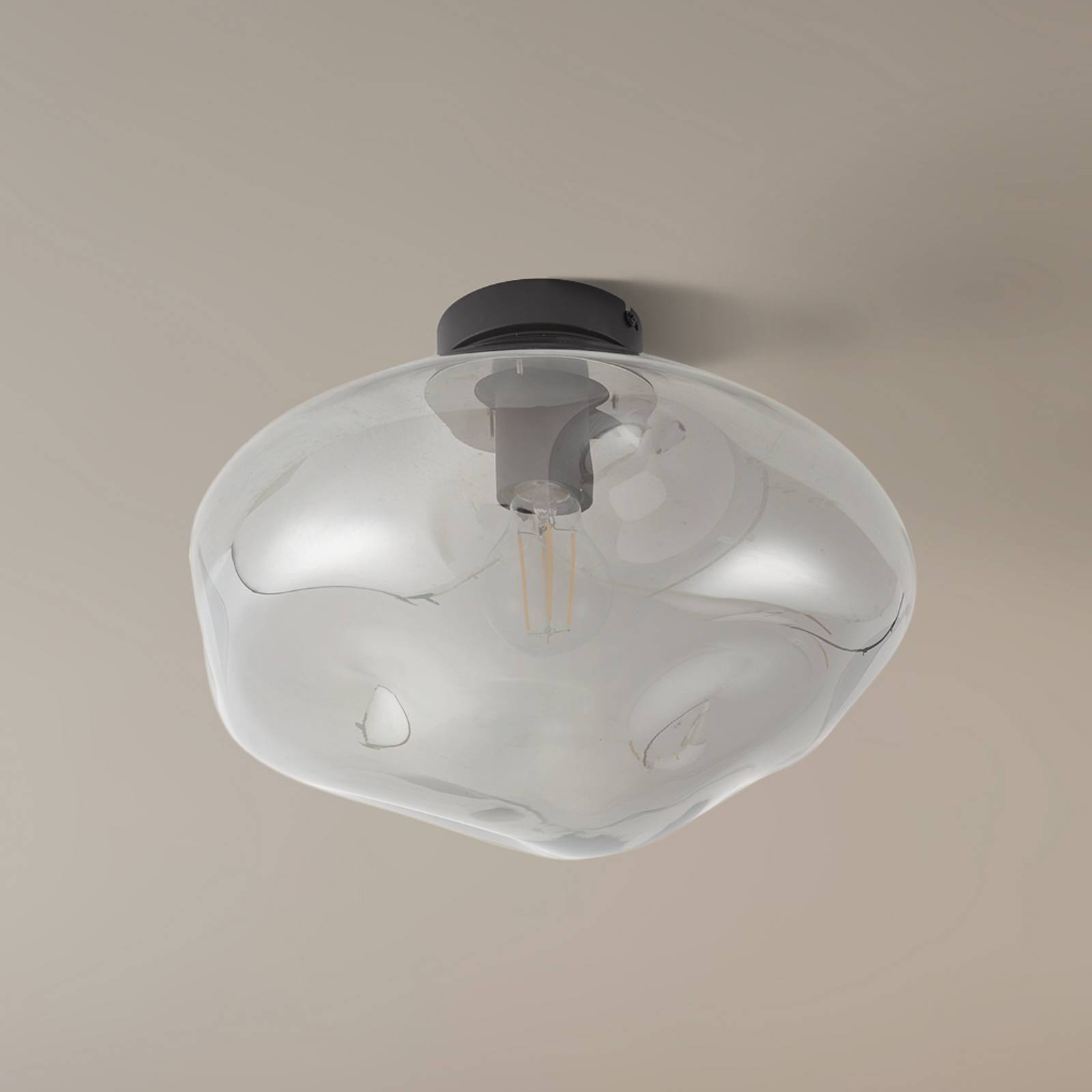 Lindby Deckenleuchte Lelia, rauchgrau, Glas, Ø 35 cm günstig online kaufen