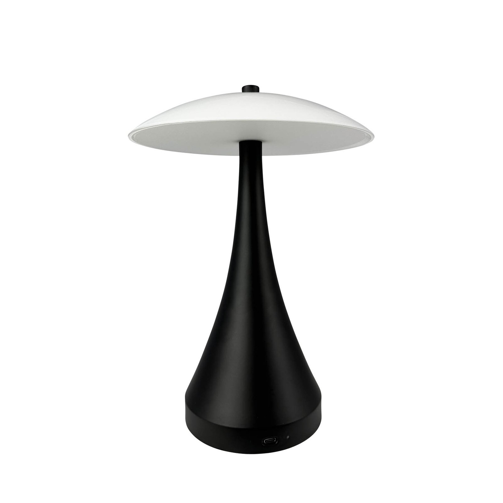 Dyberg Larsen LED dobíjacia stolová lampa Vienna, čierna/opál 28 cm