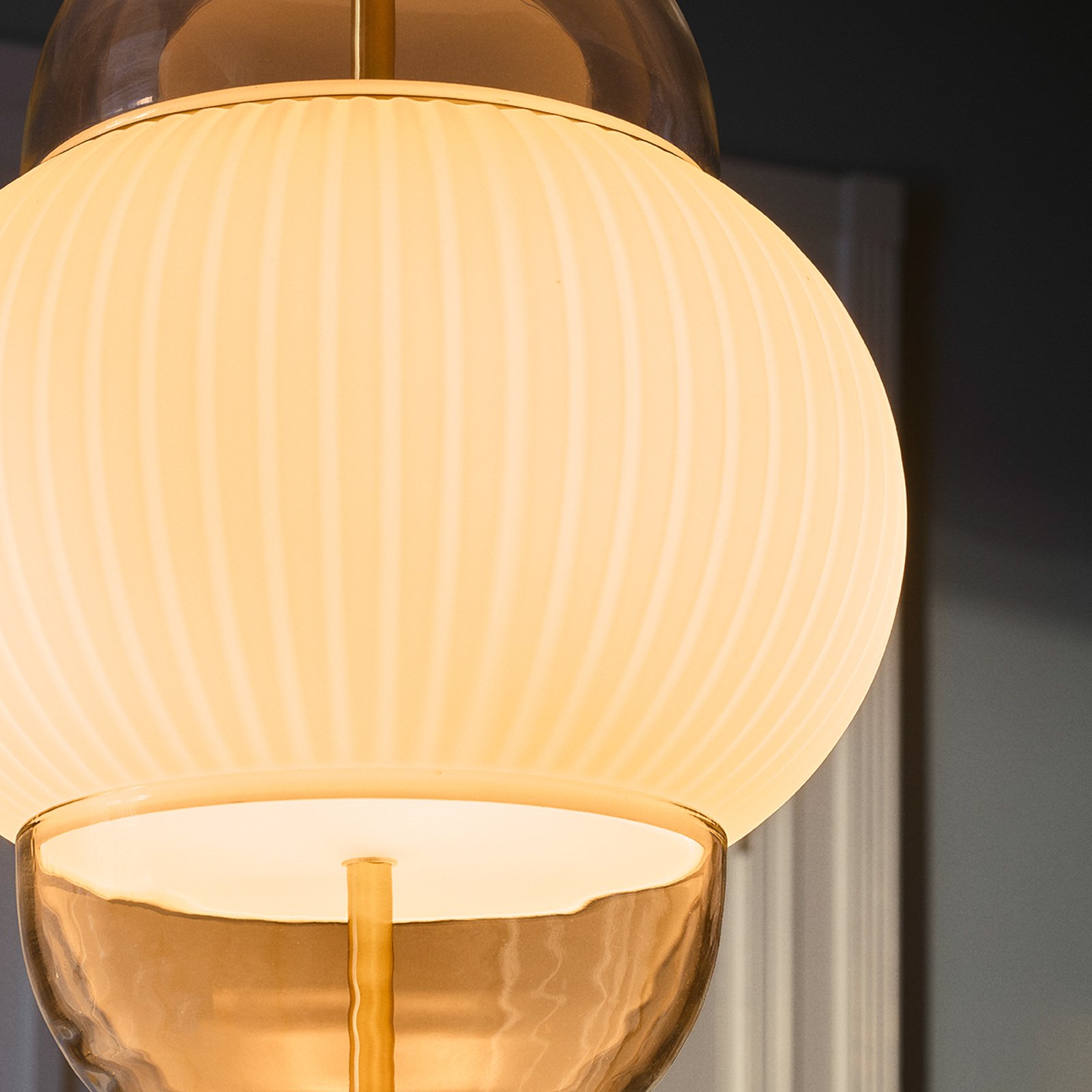 Pendant light Shahin XL, Ø 38 cm, 5-bulb, white / clear, glass