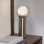 Stolová lampa IDEAL LUX Bloom, mosadz/jantár, výška 27 cm