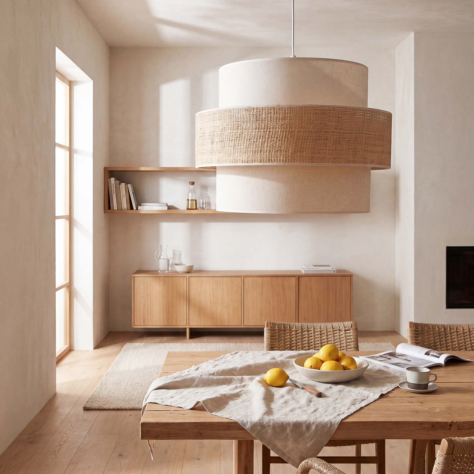 Hanglamp Space, ecru/beige, 1-lamp, textiel, E27