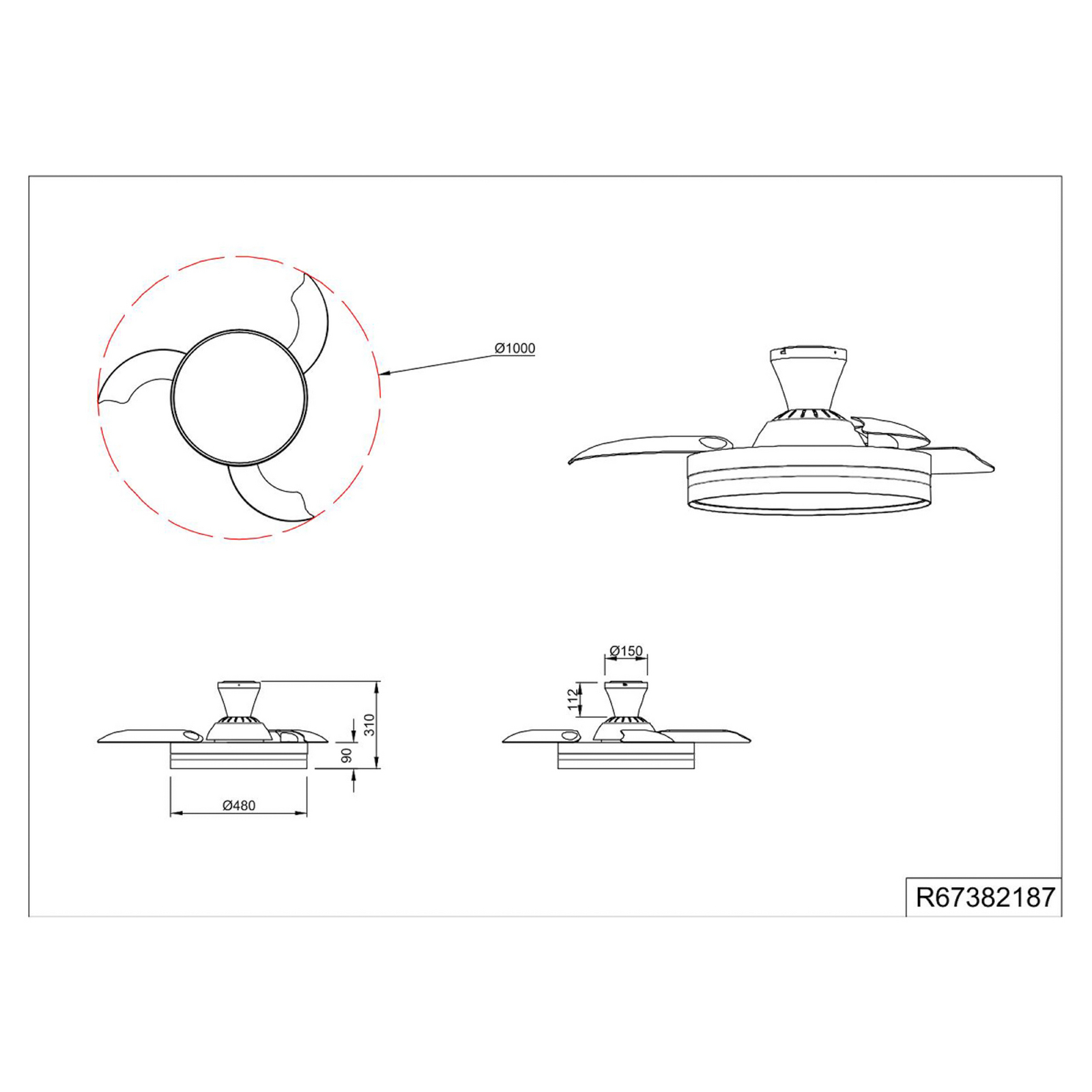 Ventilator LED Lindberg DC silențios Ø 100 cm CCT Telecomandă