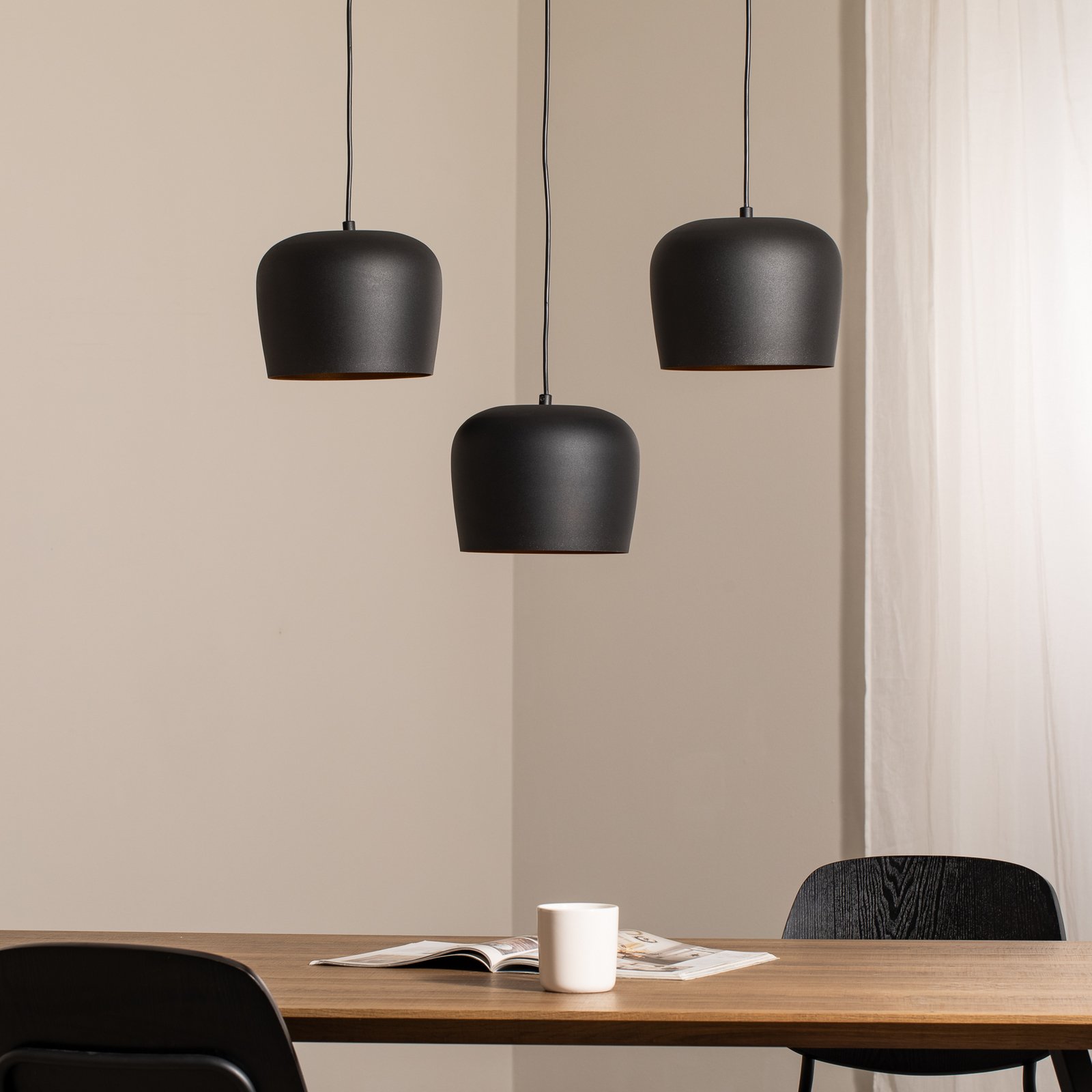 Berceste N-1410 pendant light, black metal, 3-bulb, linear
