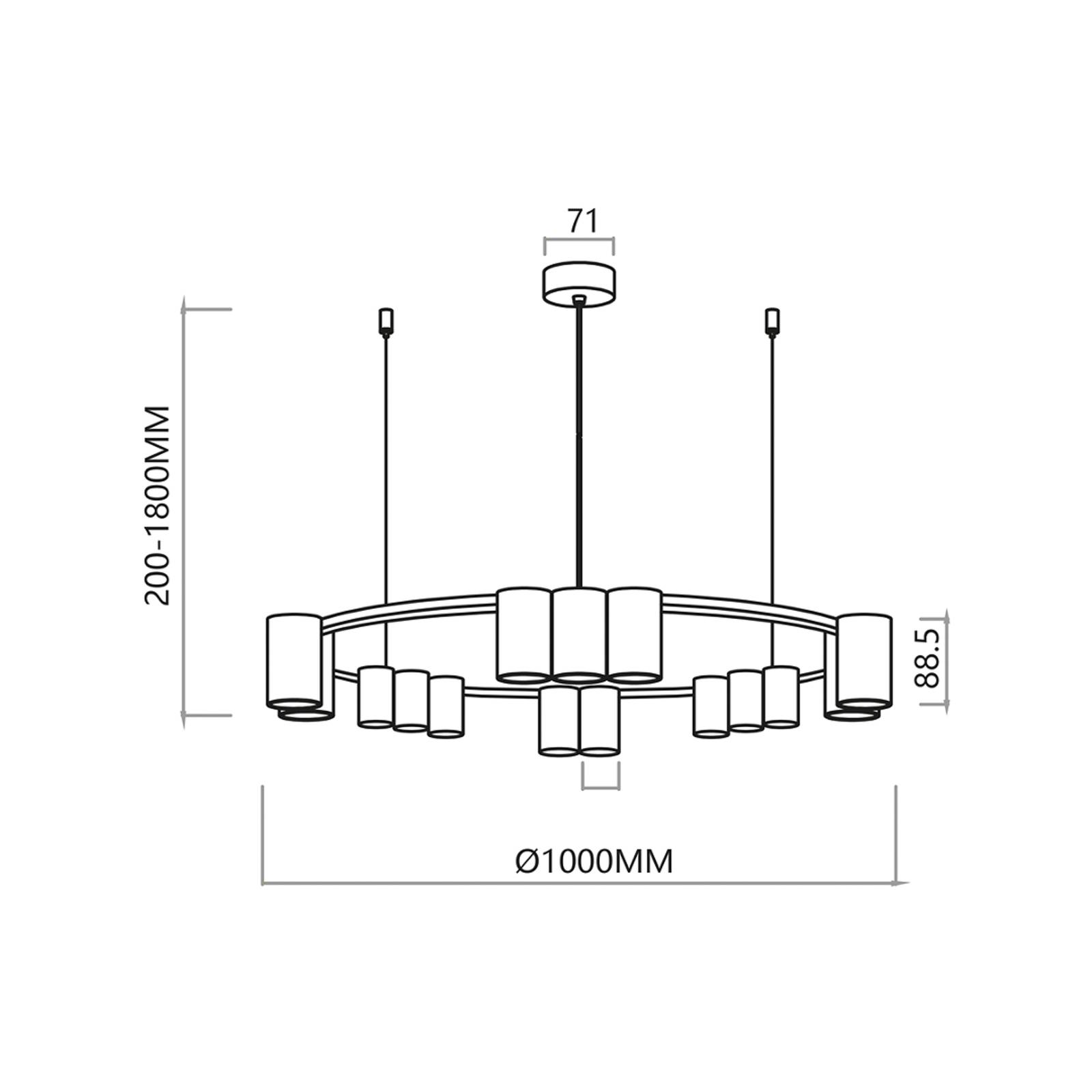 Lampa wisząca Genesis, aluminium, czarna, 15 x GU10, Ø 100 cm