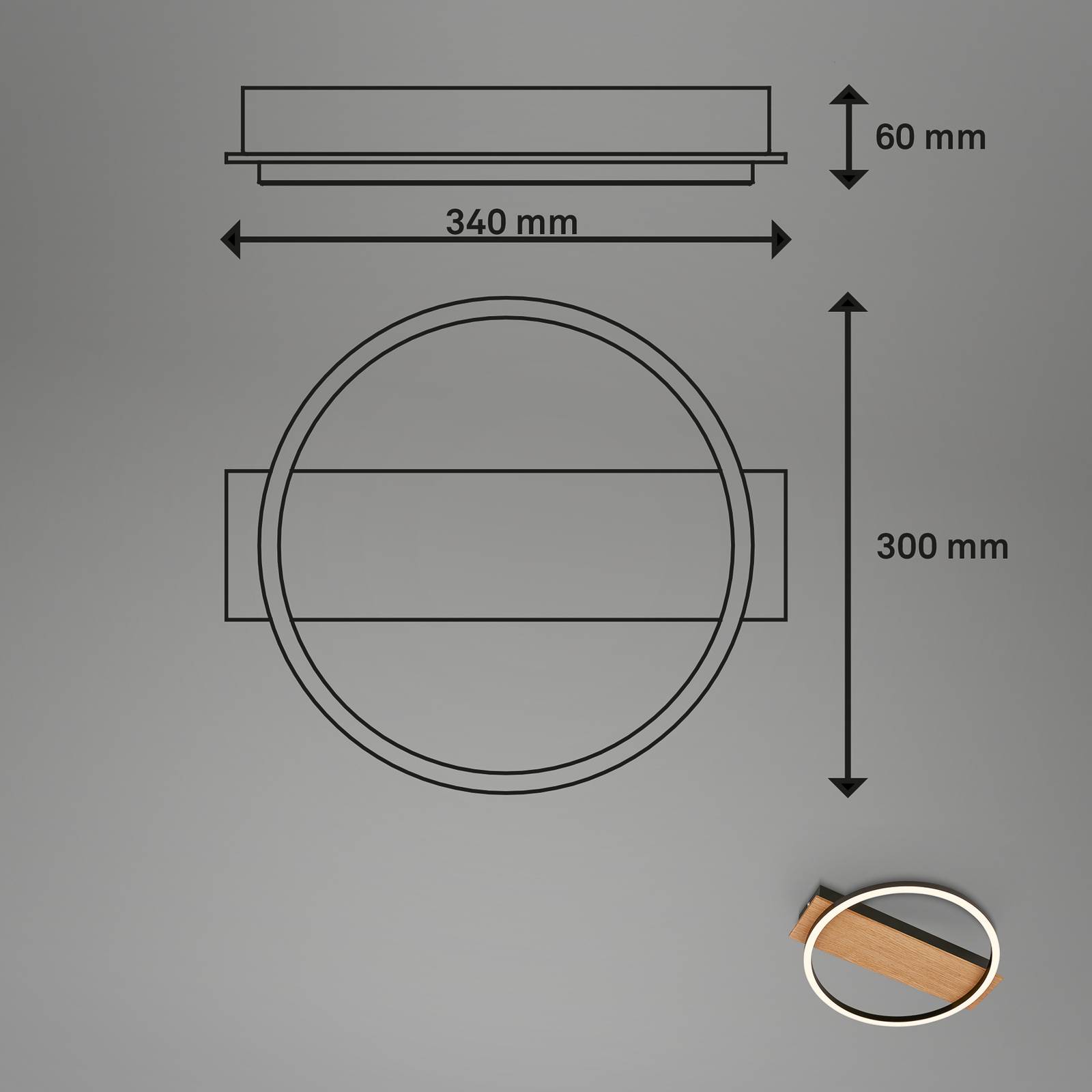 Lampa sufitowa LED Kada, Ø 30 cm, drewno, metal, czarny