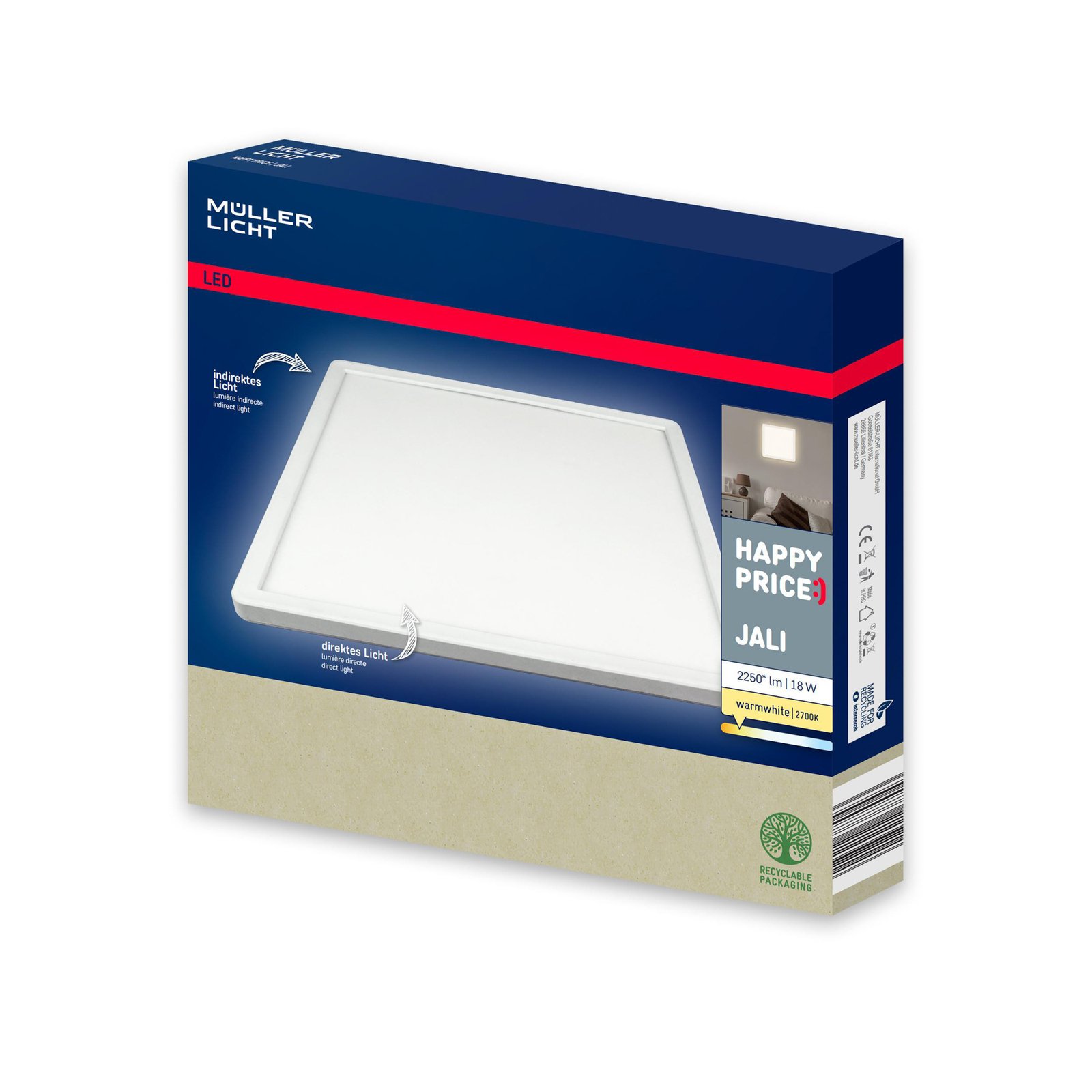 Panneau LED Jali Square, blanc, 29,2 cm, plastique, 2.700 K