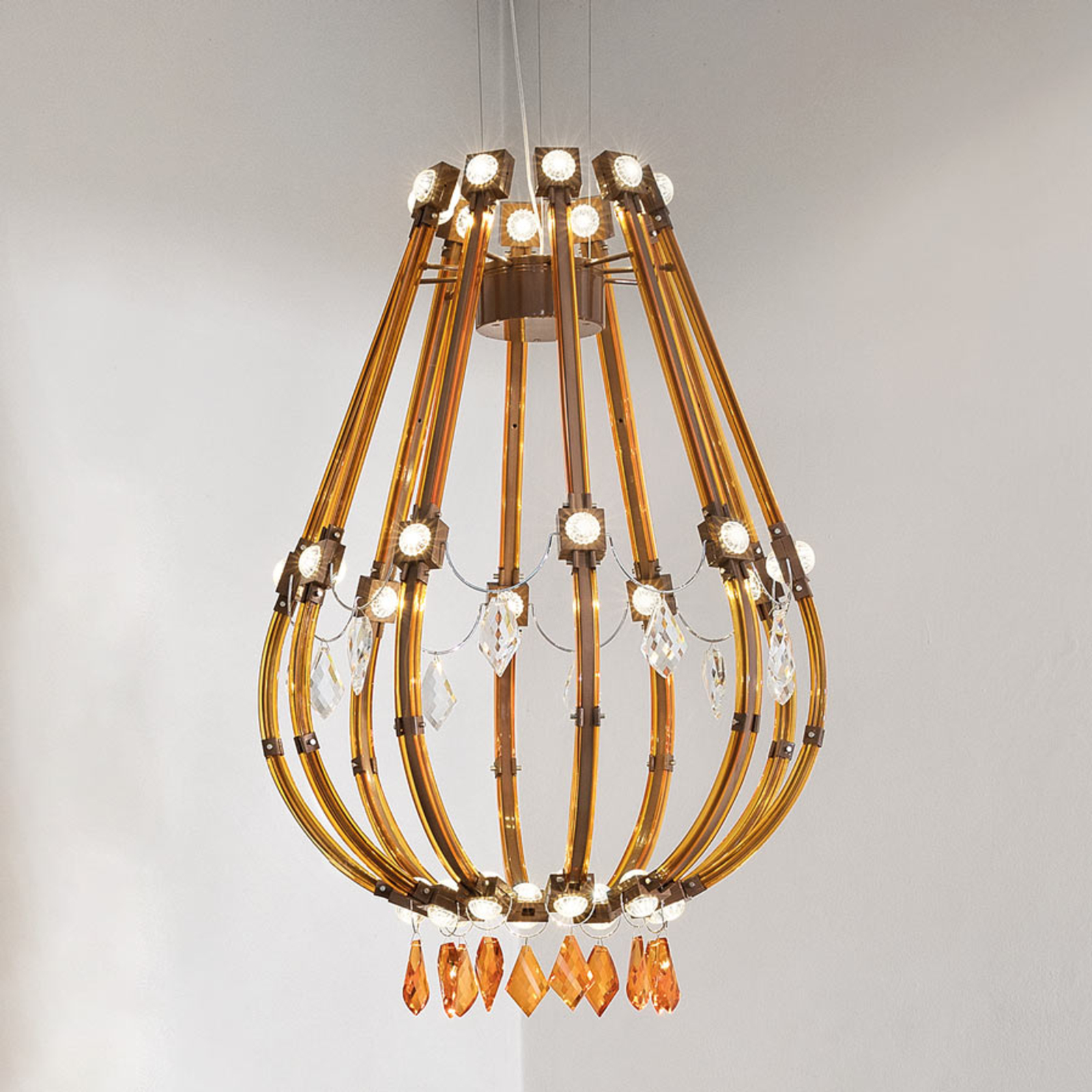 Masiero Brown and orange Raqam E LED hanging light, for Living / Dining Room, metal, glass, 96 W, energy efficiency: A+, H: 85 cm