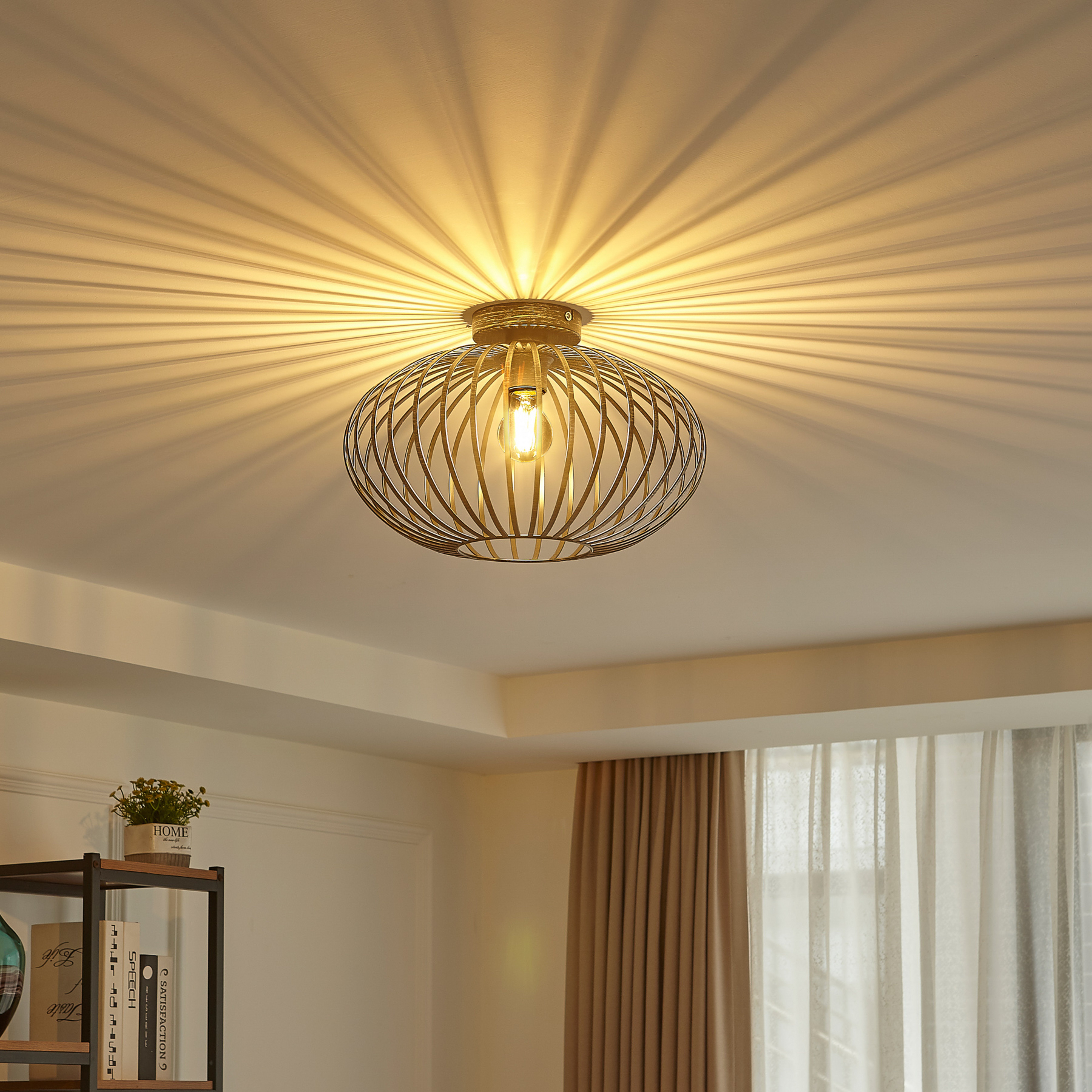 Lindby griestu lampa Rosalea, medisng krāsā, metāls, 40cm, E27