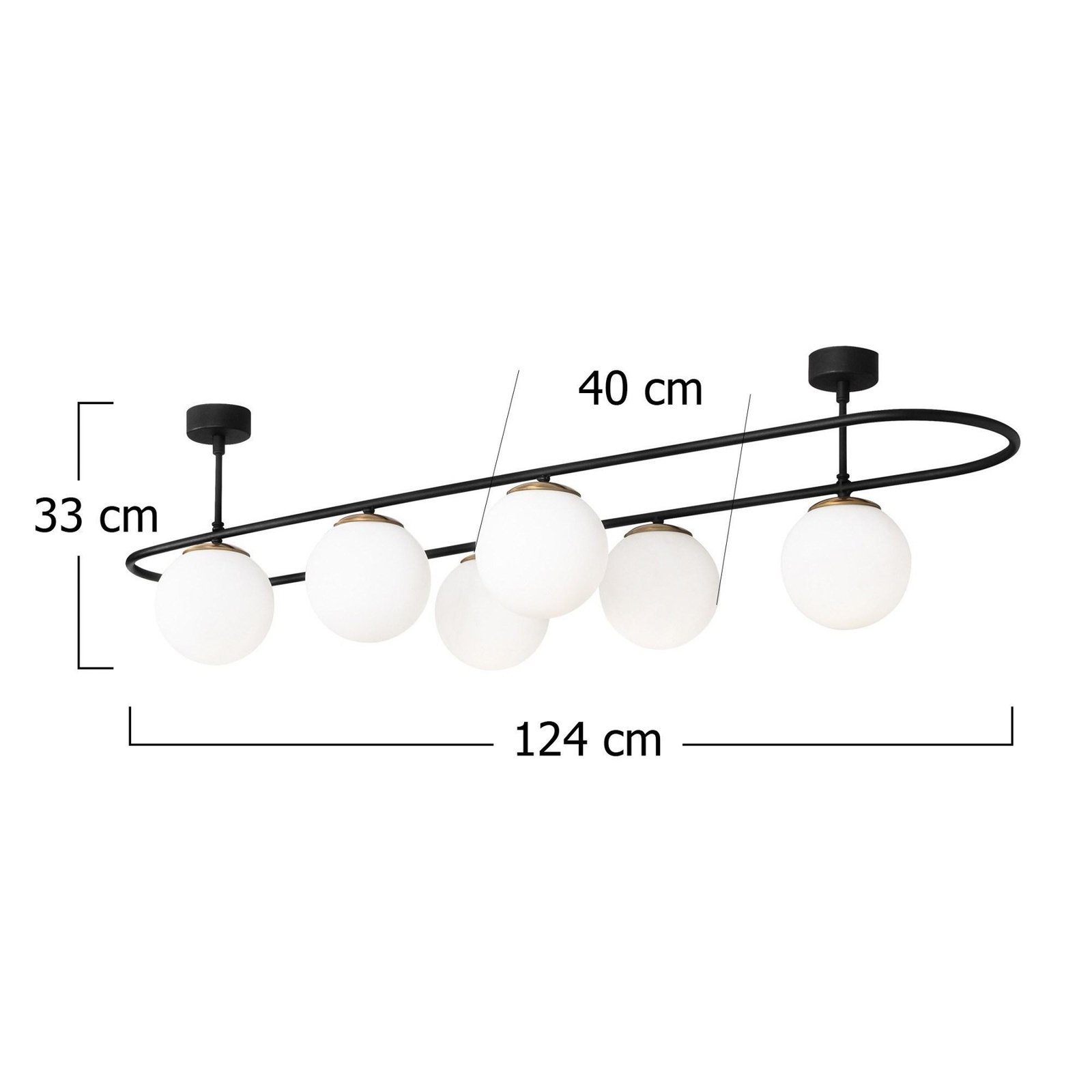 Plafoniera Abaküs 4911, nero, vetro opalino, 6 luci