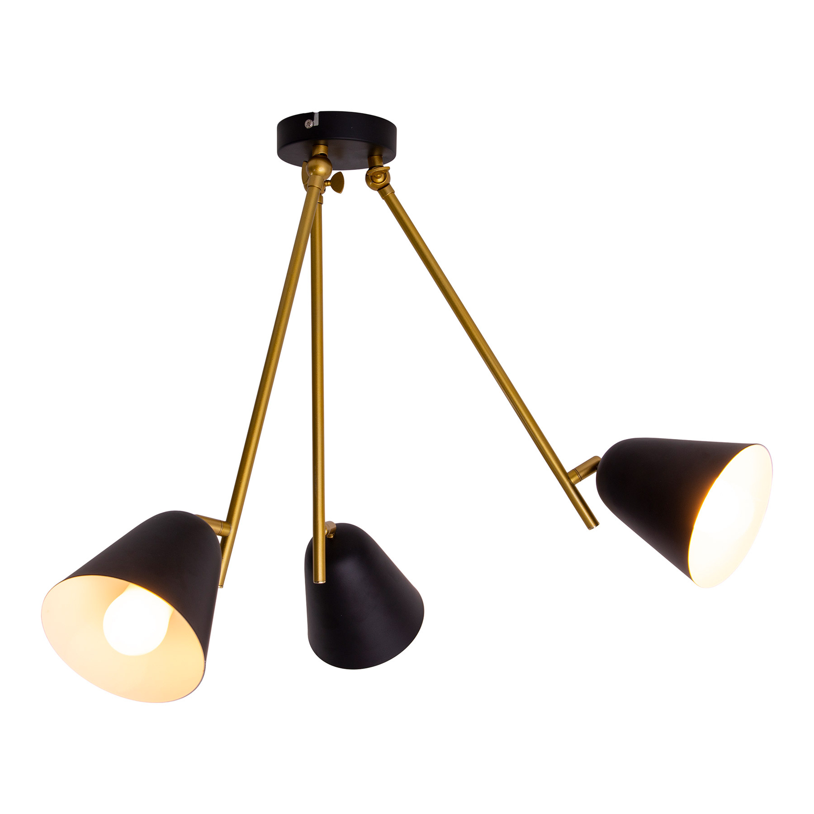 Triton ceiling lamp, black and gold, three-bulb