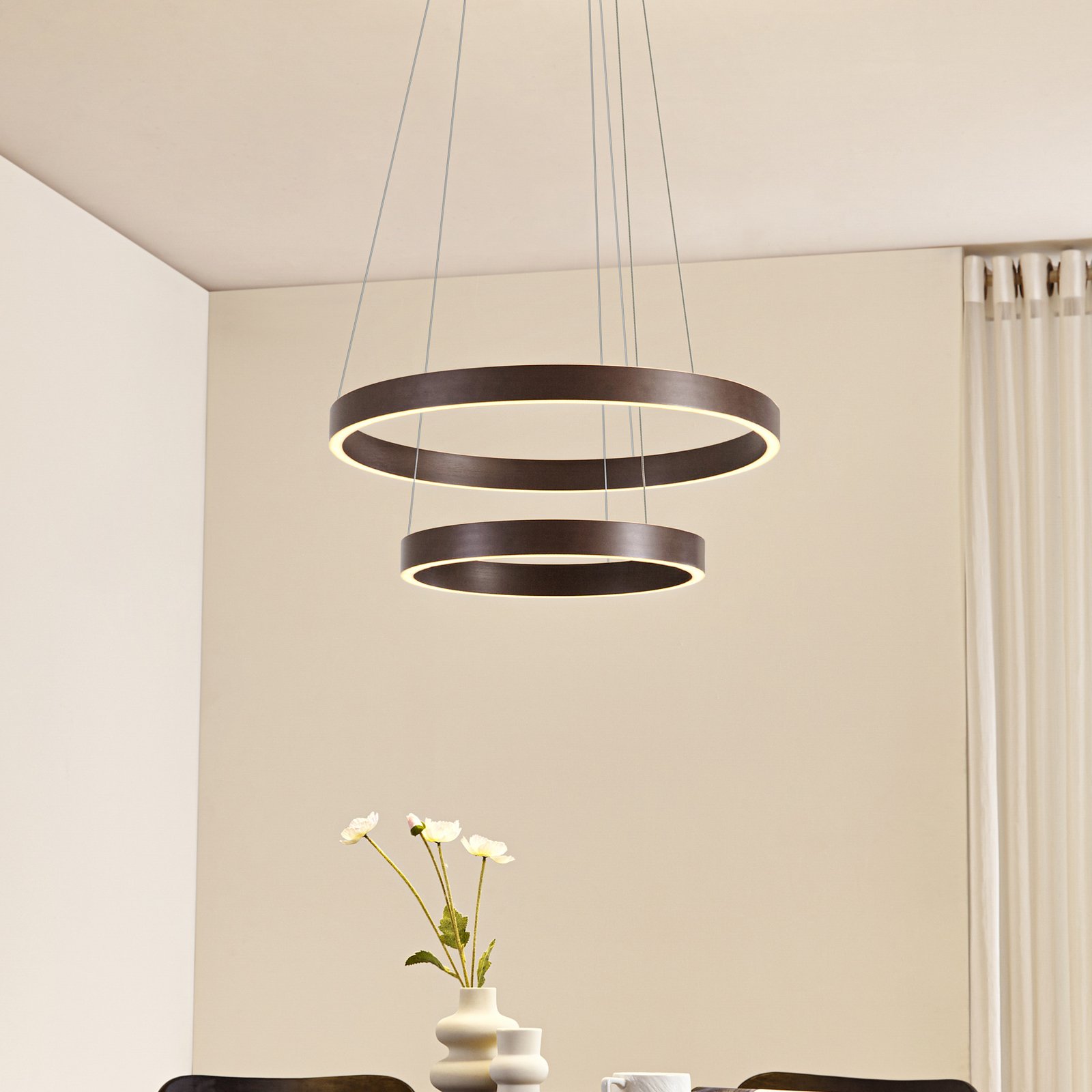 Lucande LED Pendant lamp Yonam, 2-flg., coffee