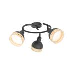 Lindby Lonnaris ceiling light, rattan round 3-bulb