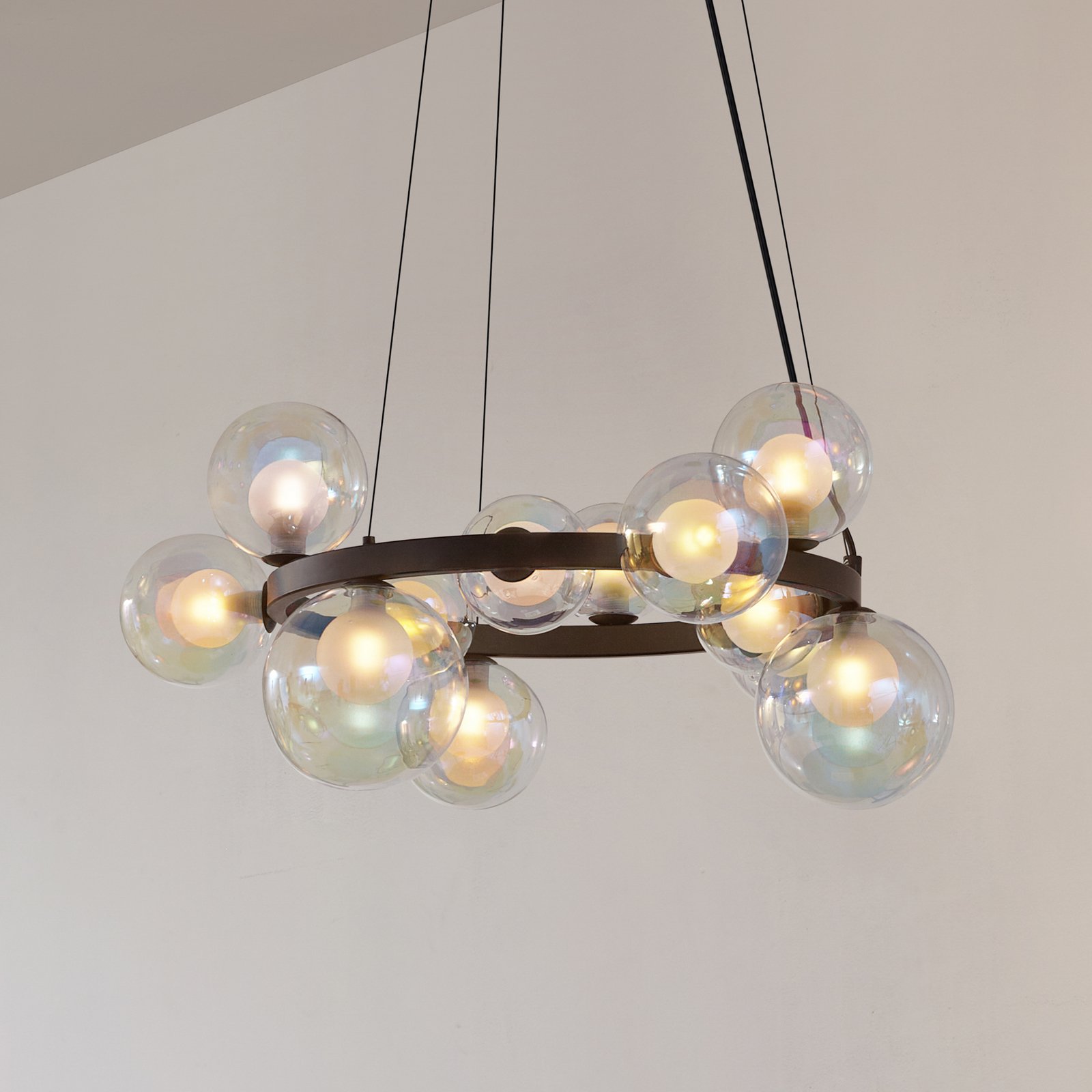 Lucande Hängeleuchte Marvi, Ø 68 cm, schwarz, Glas, Metall