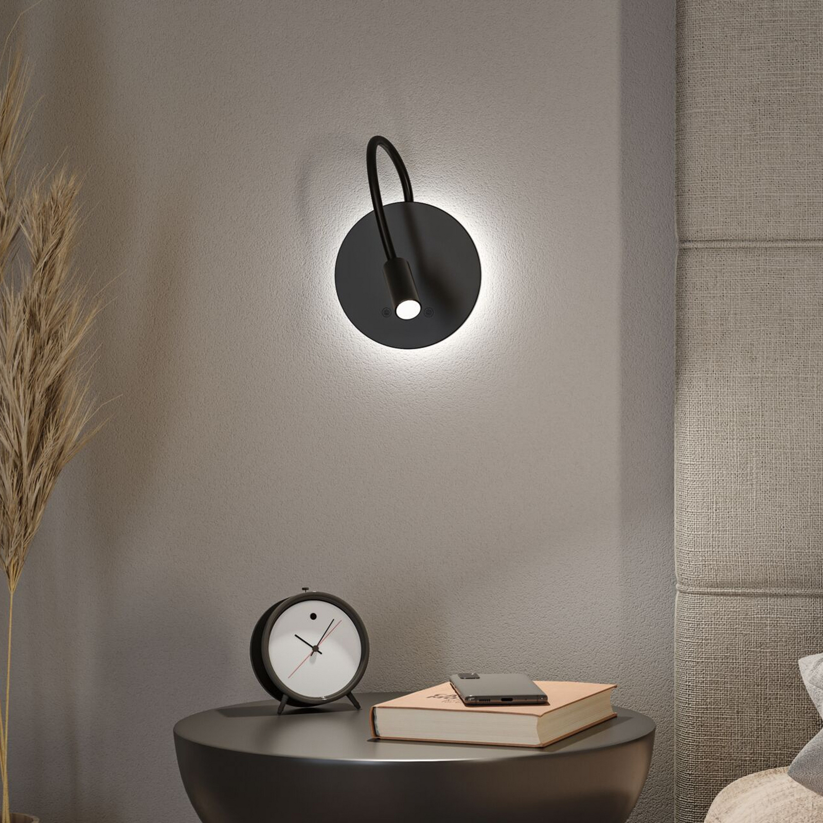 Applique murale LED rechargeable Miora, noire, bras flexible, variateur Applique murale LED rechargeable Miora, noire, bras flexible, variateur