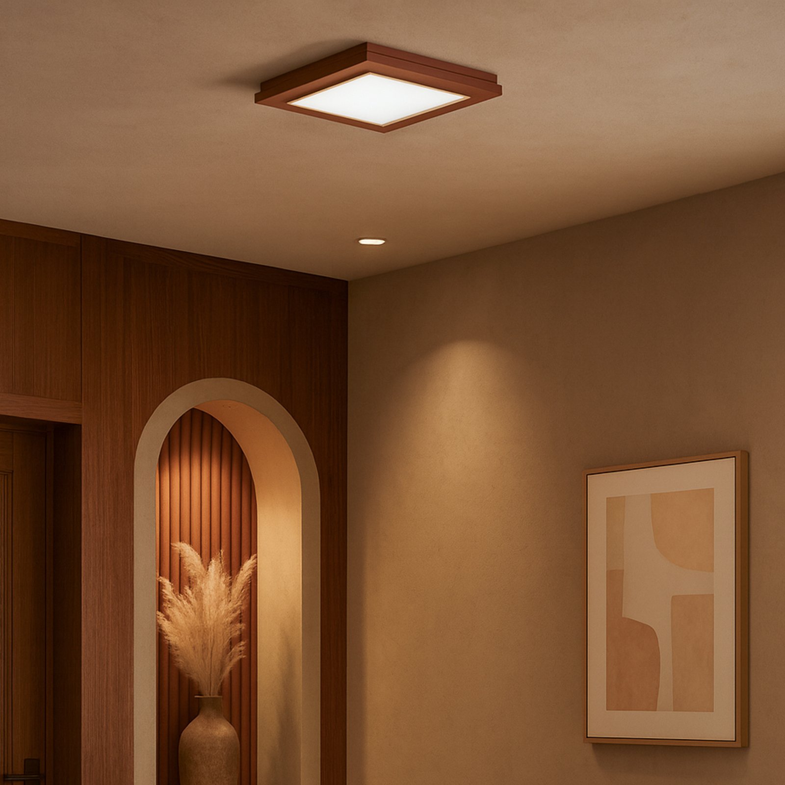 Tally ceiling light, width 32 cm, terracotta, wood, E27