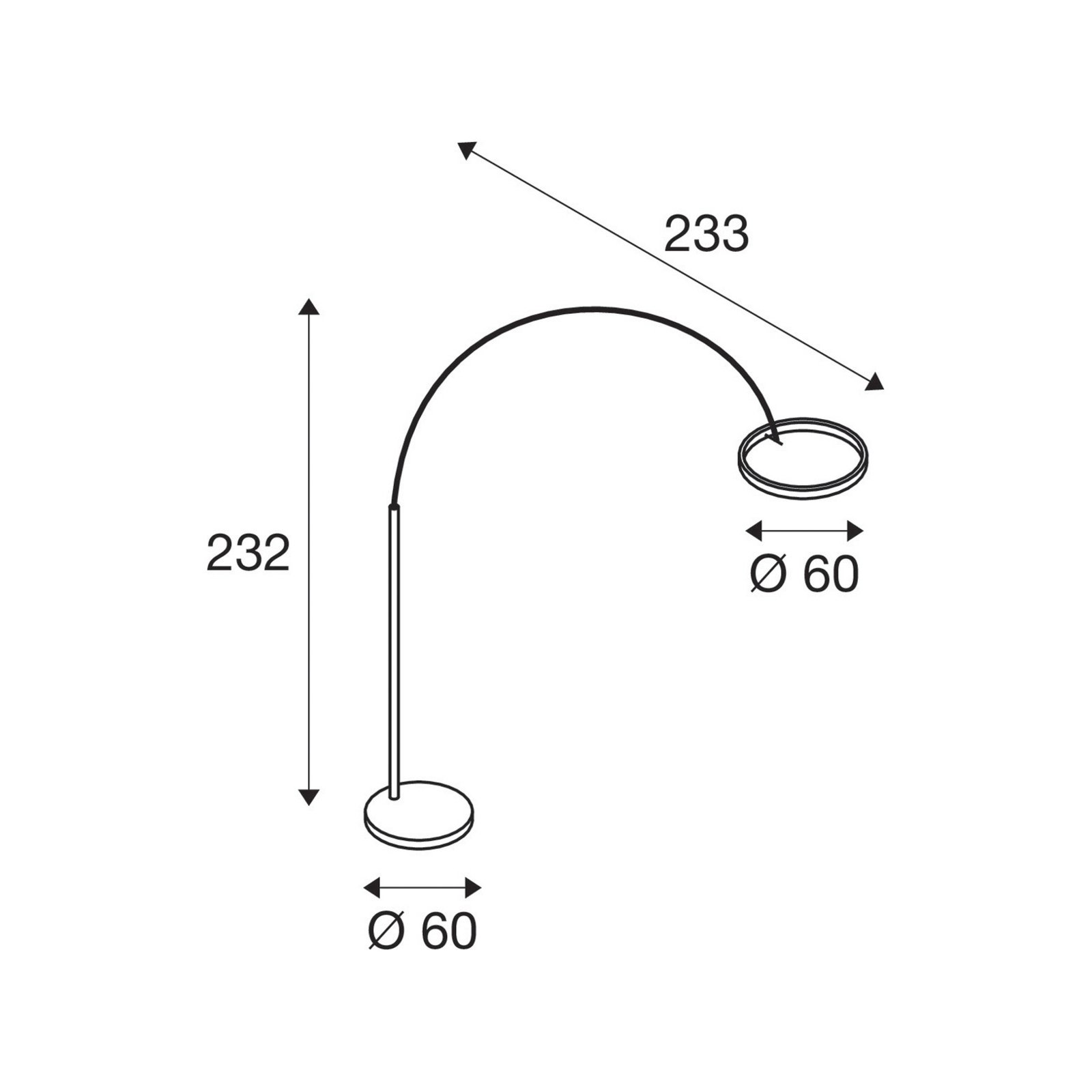 SLV LED põrandavalgusti One Bow FL, must, teras, kõrgus 232 cm