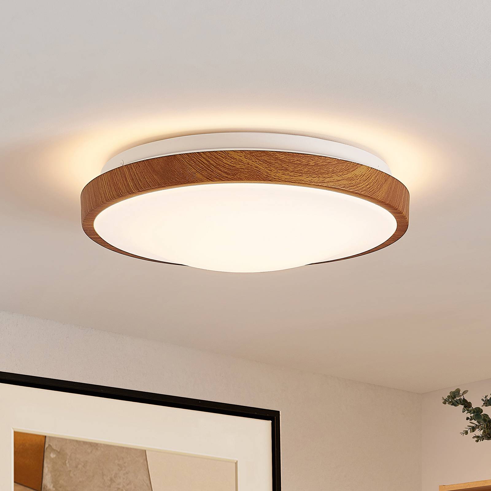 Lindby Mynte LED ceiling light, round, wood Lights.co.uk