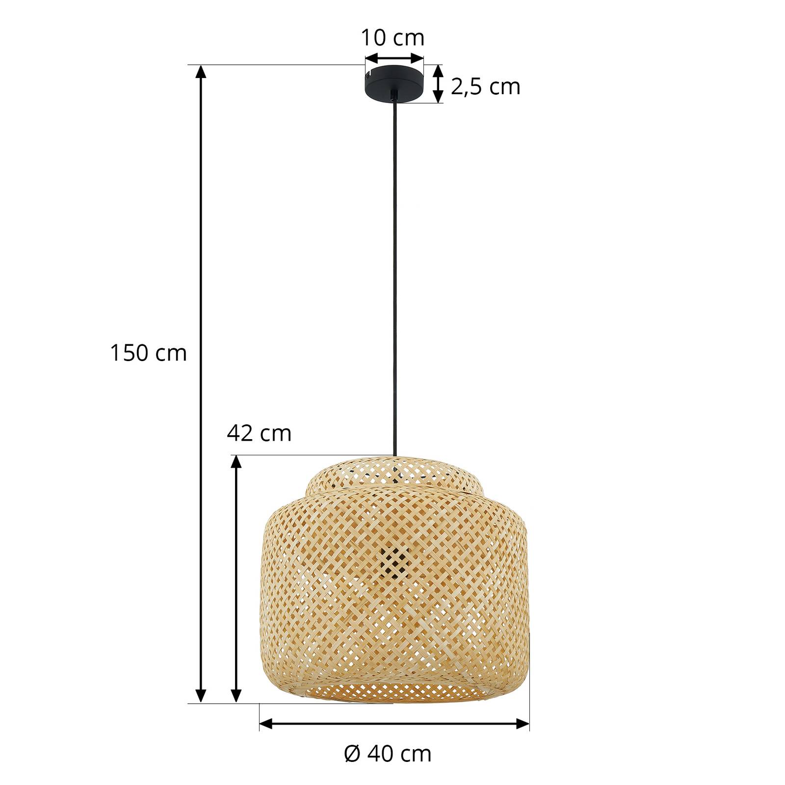 Lampa wisząca Lindby Venora, Ø 40 cm, jednopoziomowa, bambus, E27